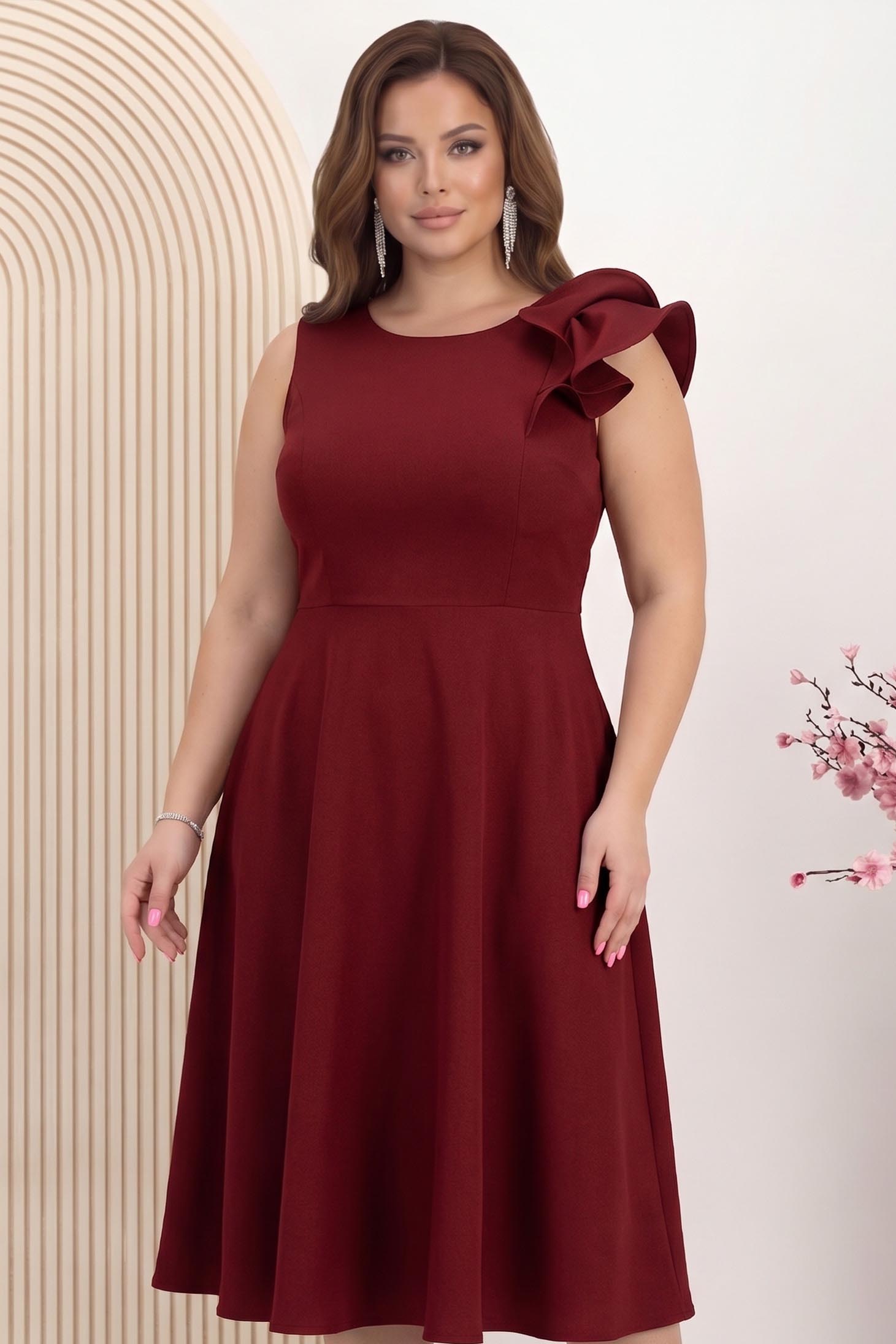 Rochie din stofa cu sclipici visinie midi in clos cu volanas pe umar - StarShinerS 3 - StarShinerS.ro