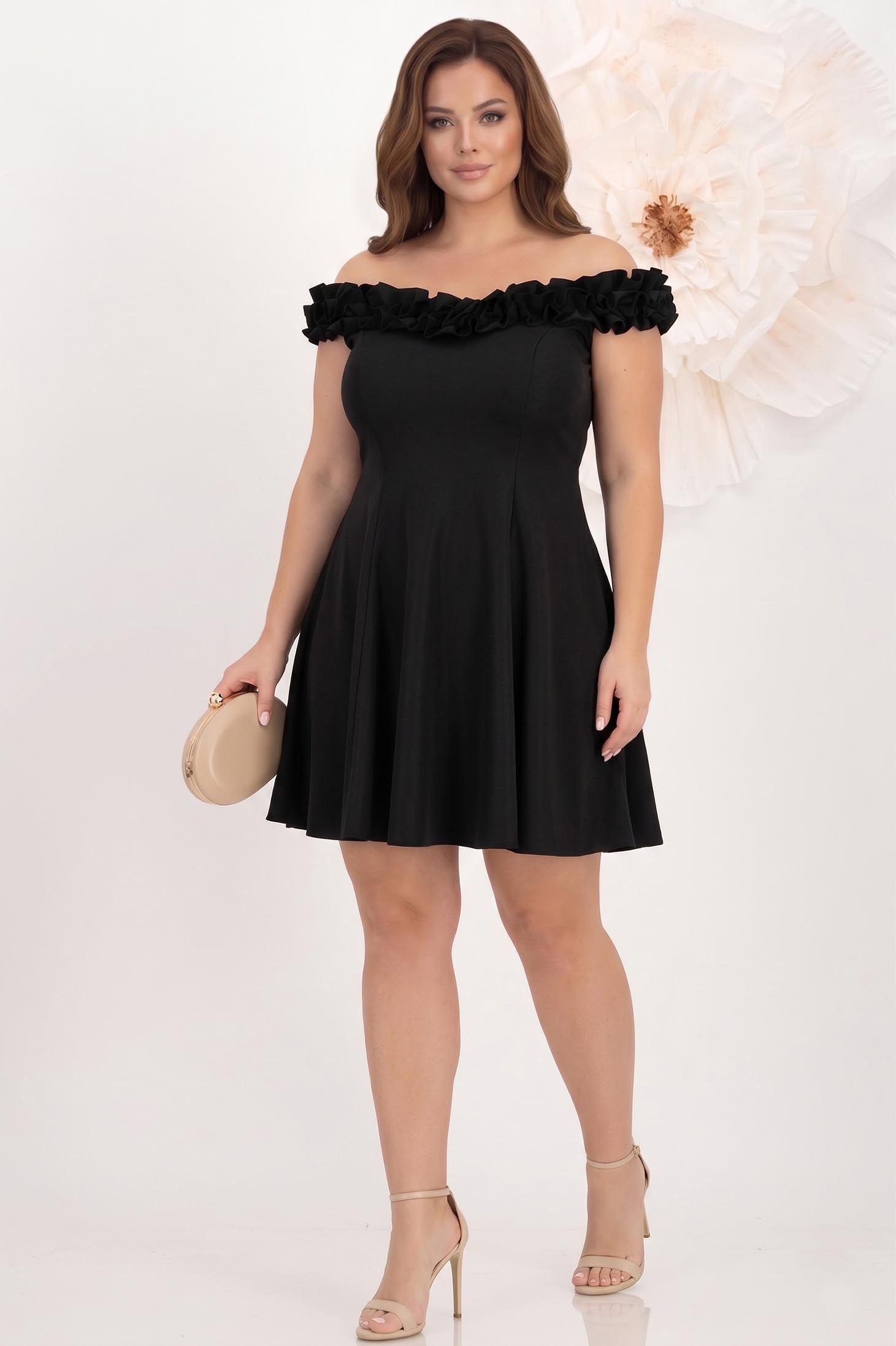 Rochie neagra cu sclipici scurta in clos cu volanase - StarShinerS 2 - StarShinerS.ro