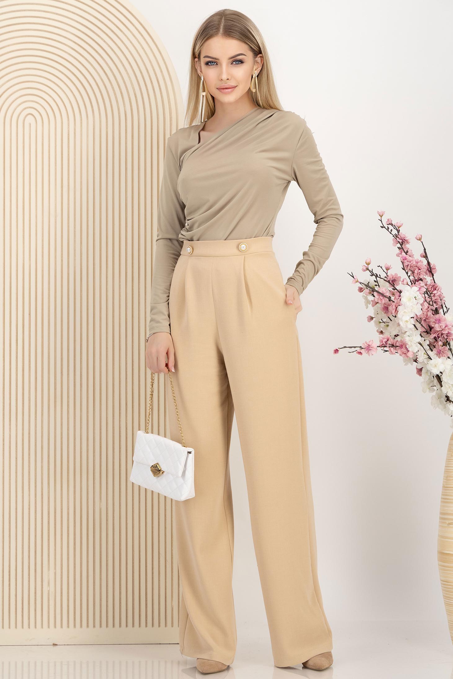 Body din lycra bej mulat cu drapaje laterale 3 - StarShinerS.ro