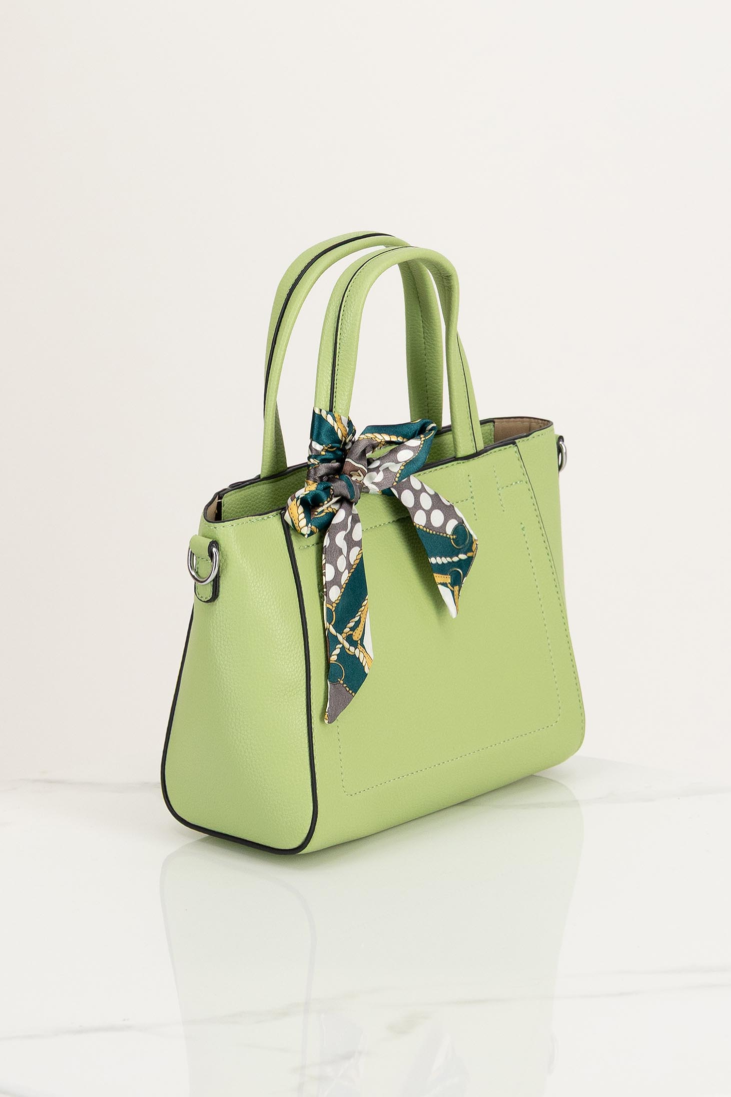 Geanta dama din piele ecologica verde-deschis accesorizata cu esarfa 2 - StarShinerS.ro