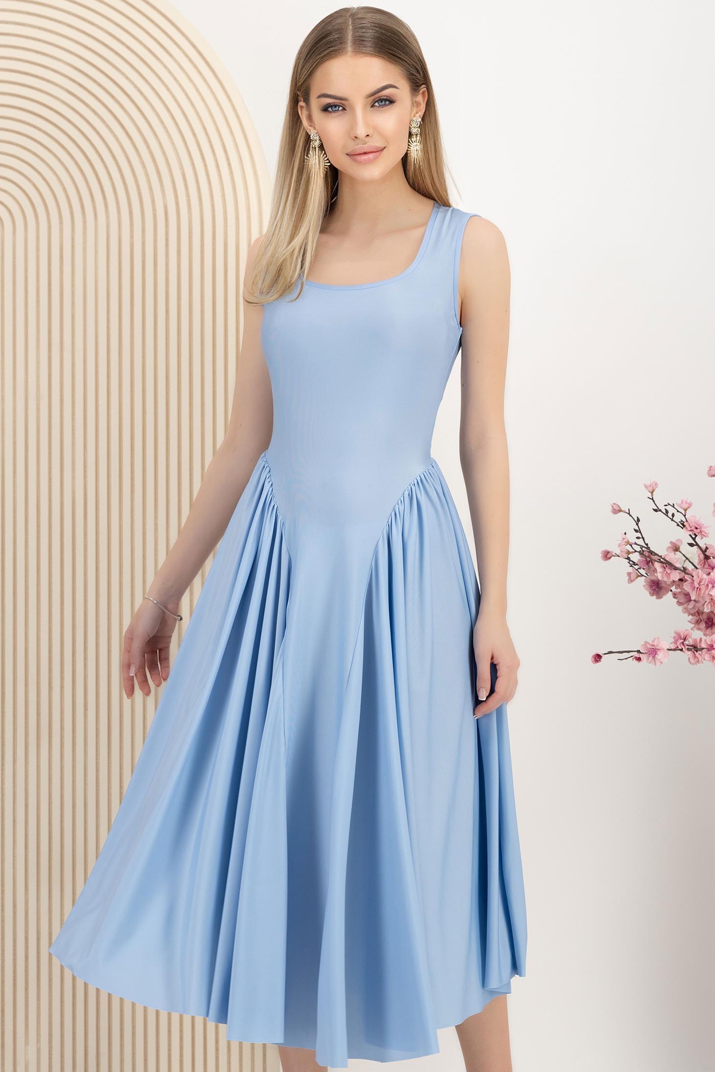 Rochie din lycra albastru-deschis midi in clos 4 - StarShinerS.ro