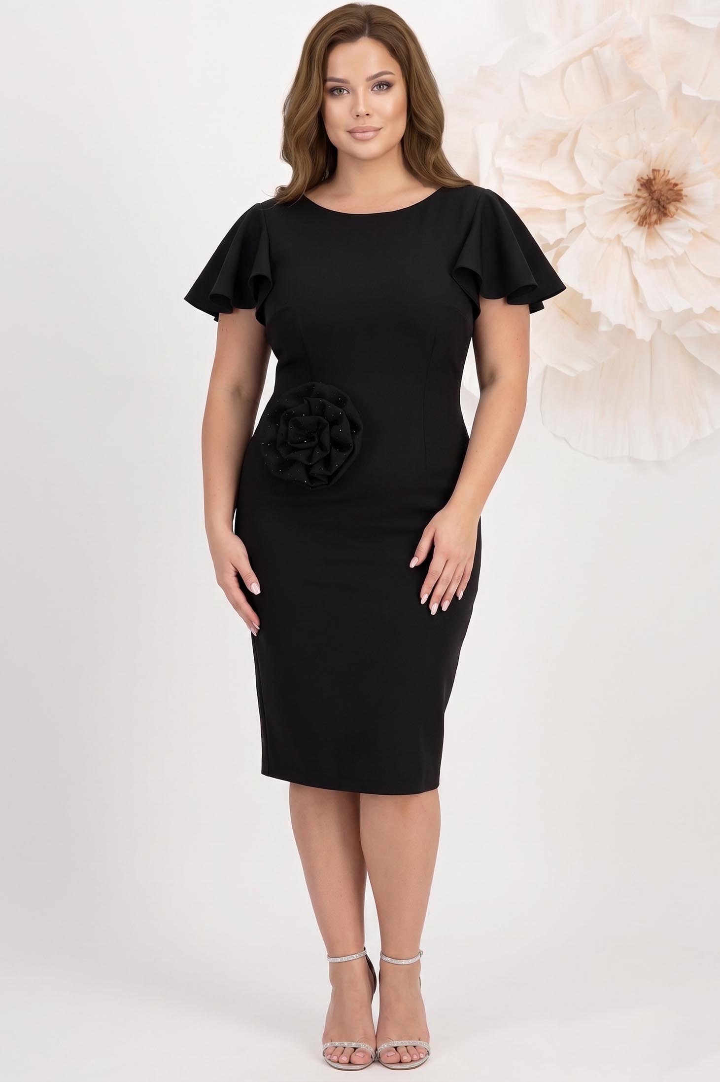Rochie stofa neagra midi tip creion accesorizata cu brosa cu pietre strass - StarShinerS 2 - StarShinerS.ro