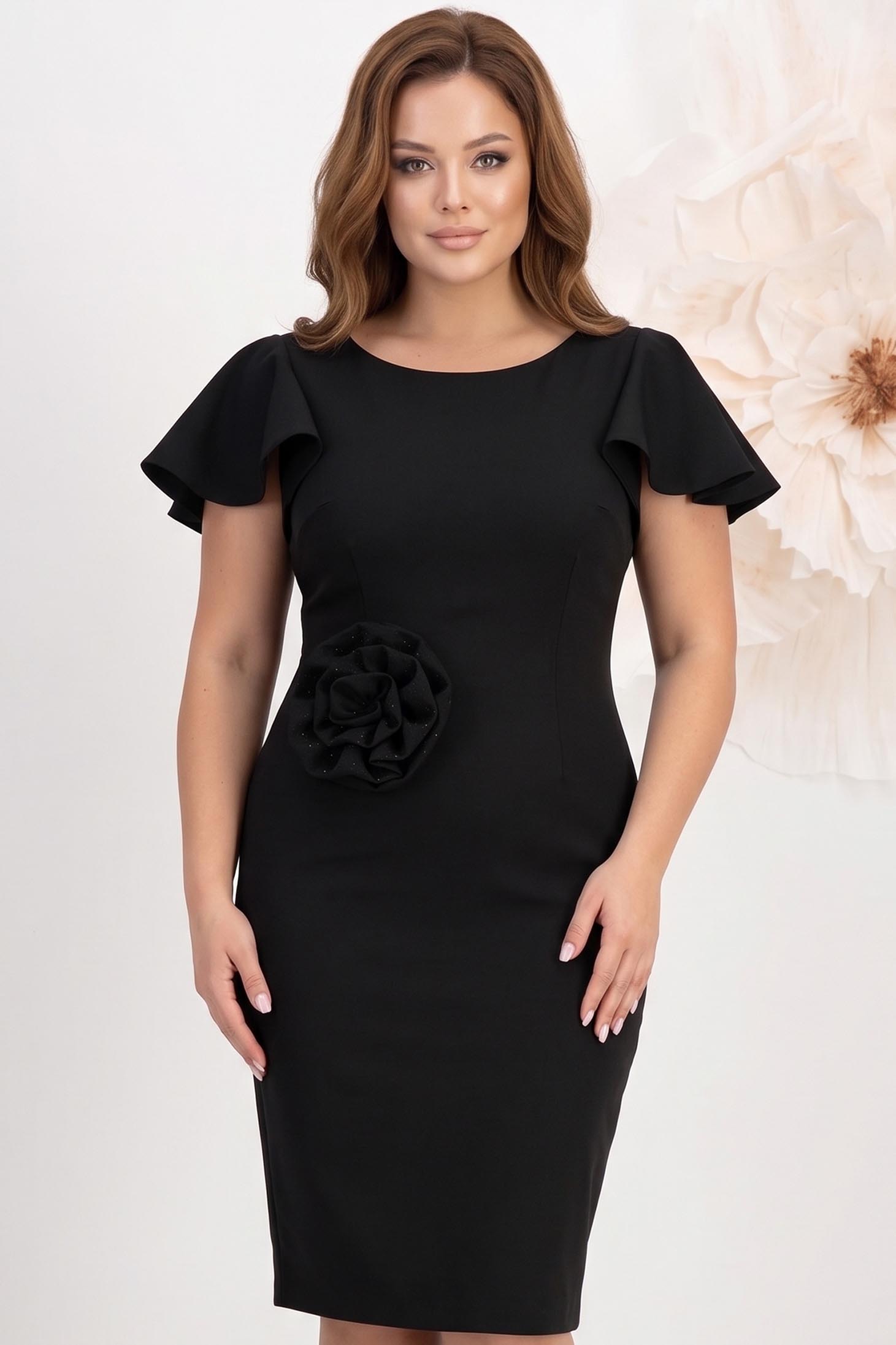 Rochie stofa neagra midi tip creion accesorizata cu brosa cu pietre strass - StarShinerS 1 - StarShinerS.ro
