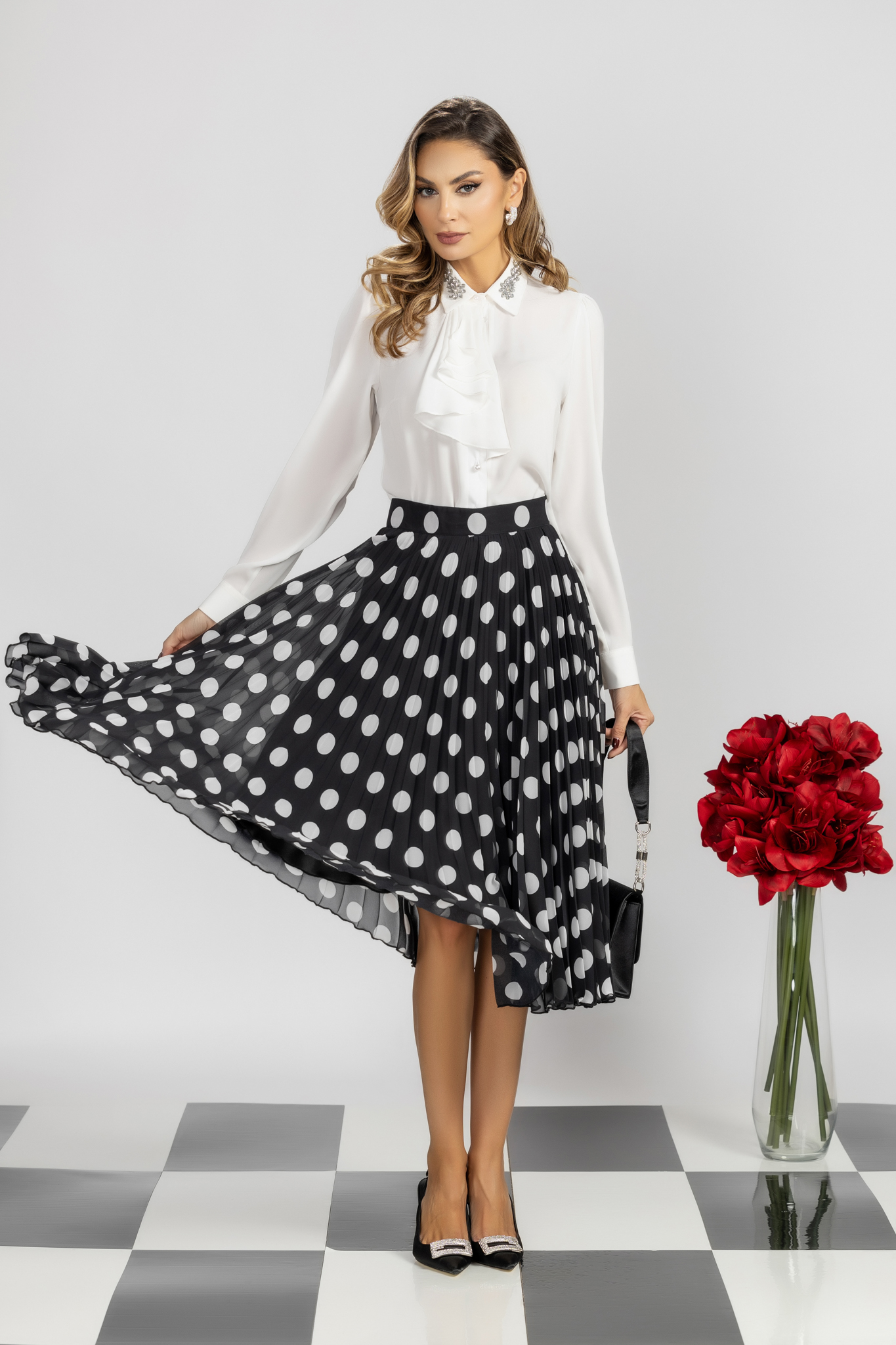 Crno suknja nabrane midi cloche 6 - StarShinerS.hr