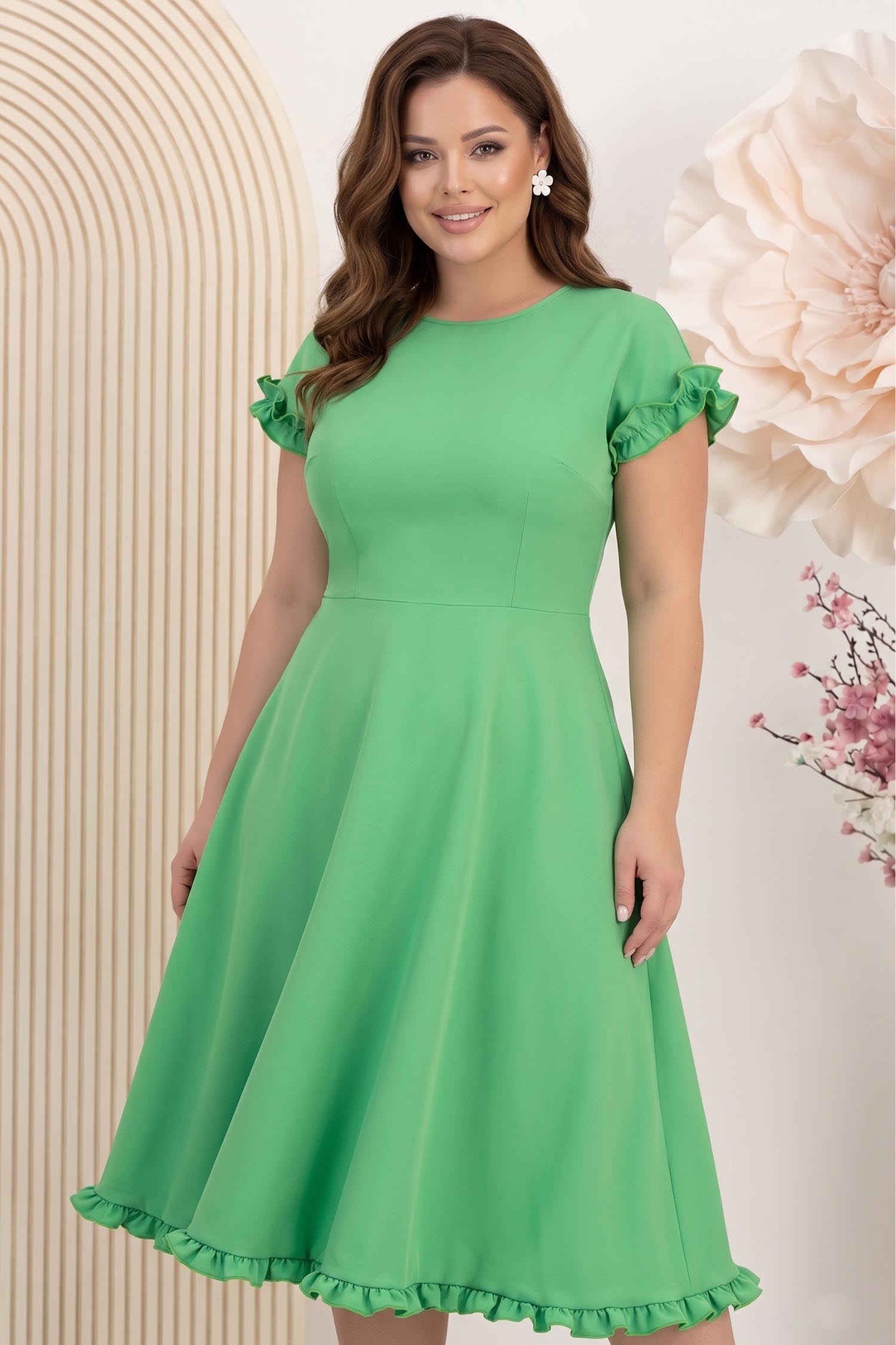 Rochie din stofa elastica verde midi in clos cu volanase - StarShinerS 1 - StarShinerS.ro