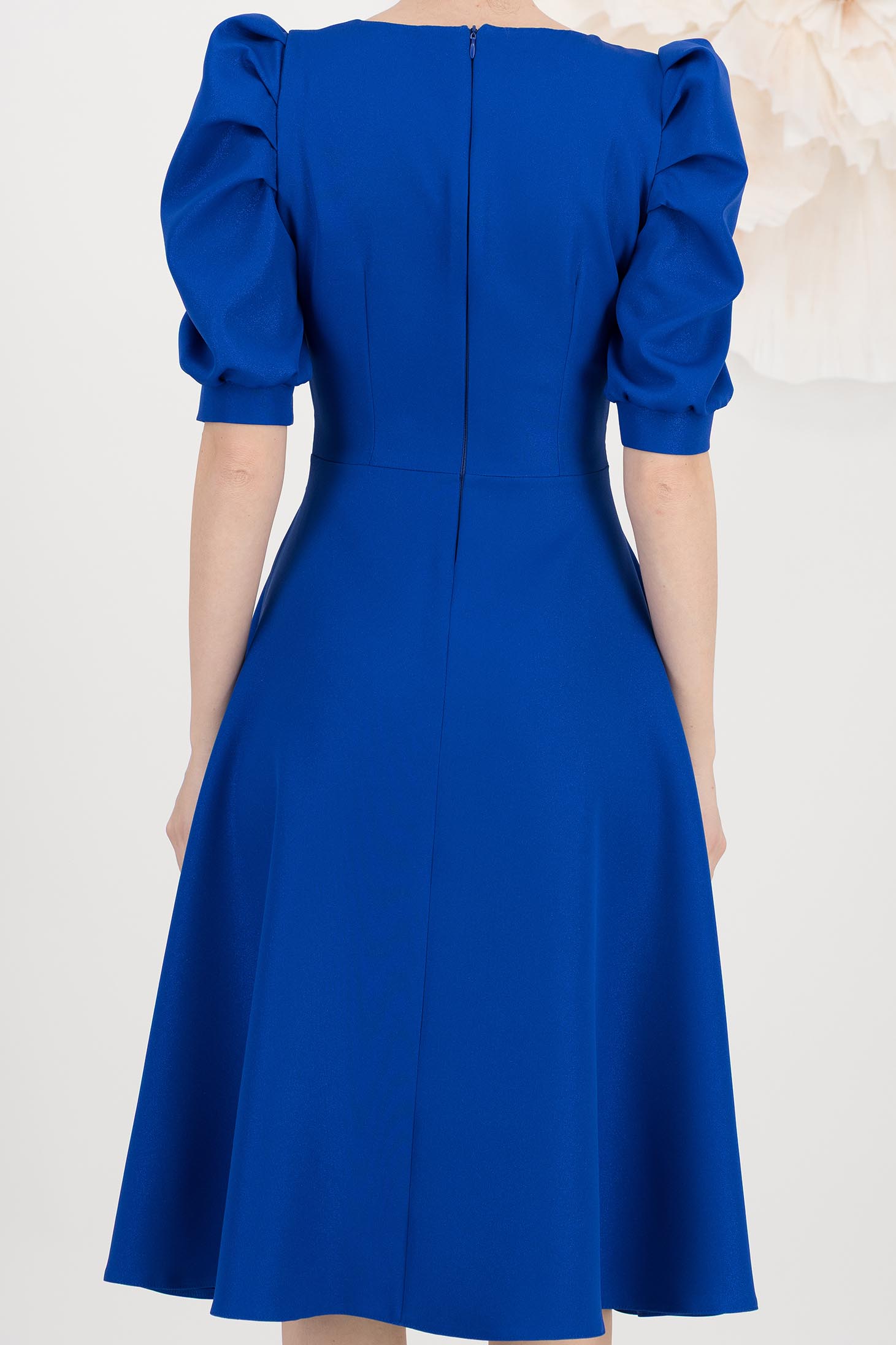 Rochie din stofa elastica cu sclipici albastra midi in clos cu maneci bufante - StarShinerS 5 - StarShinerS.ro