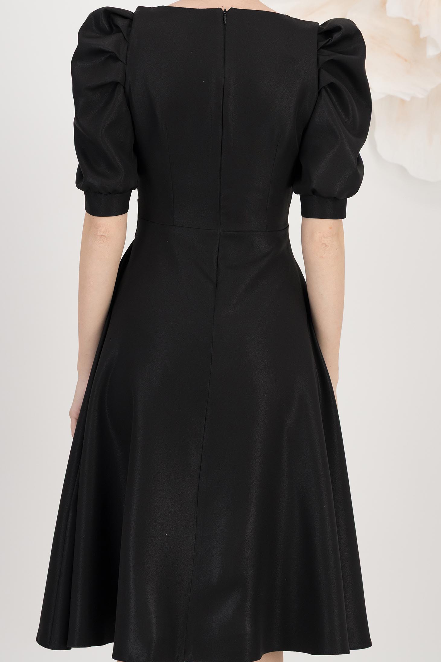 Rochie din stofa elastica cu sclipici neagra midi in clos cu maneci bufante - StarShinerS 5 - StarShinerS.ro