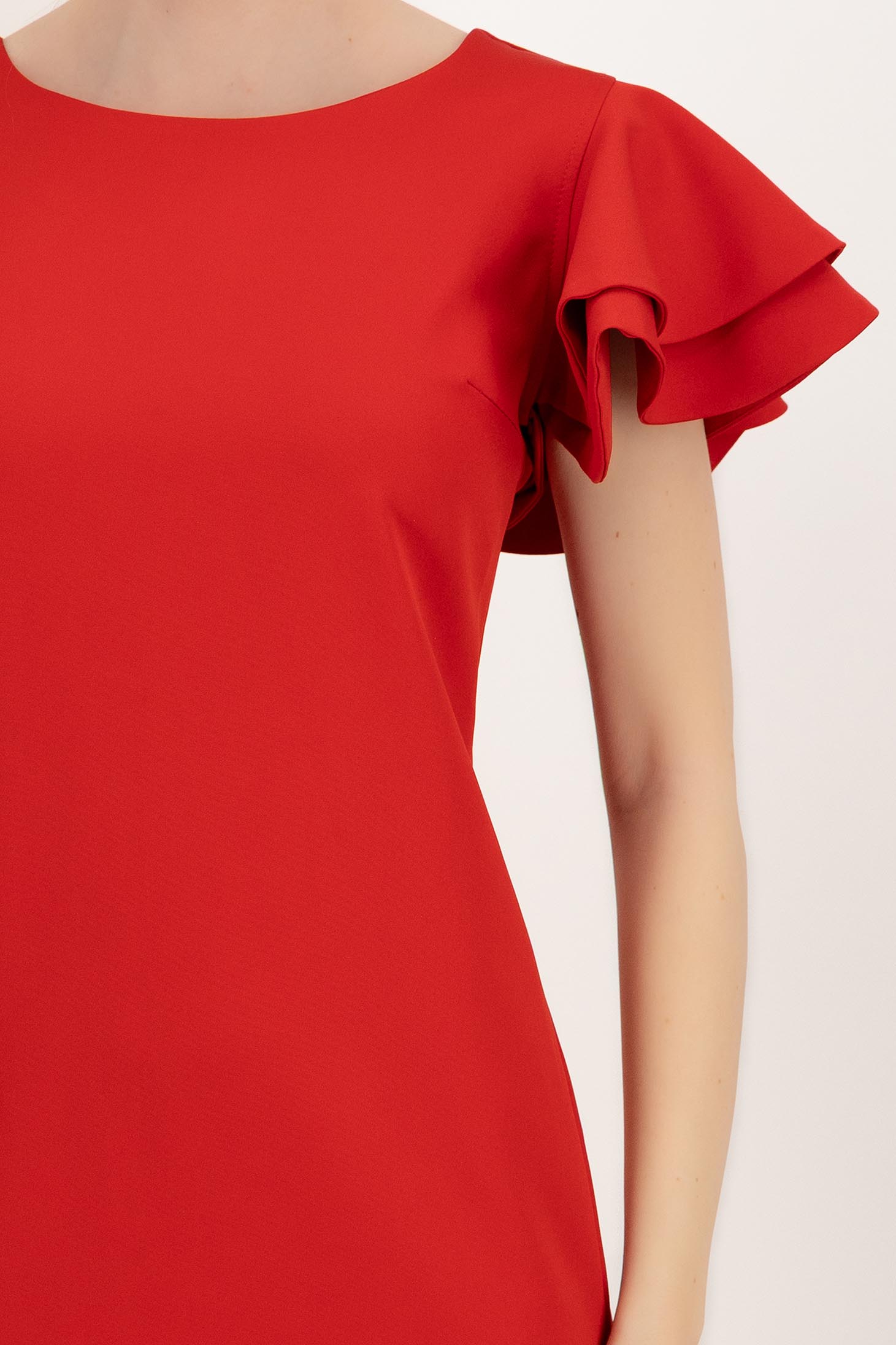 Rochie din stofa elastica rosie cu un croi drept si volanase la maneca - StarShinerS 6 - StarShinerS.ro