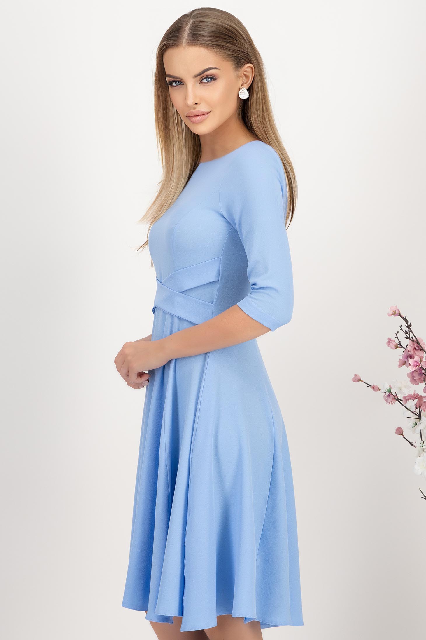 Rochie din georgette albastra midi in clos accesorizata cu cordoane decorative - StarShinerS 2 - StarShinerS.ro