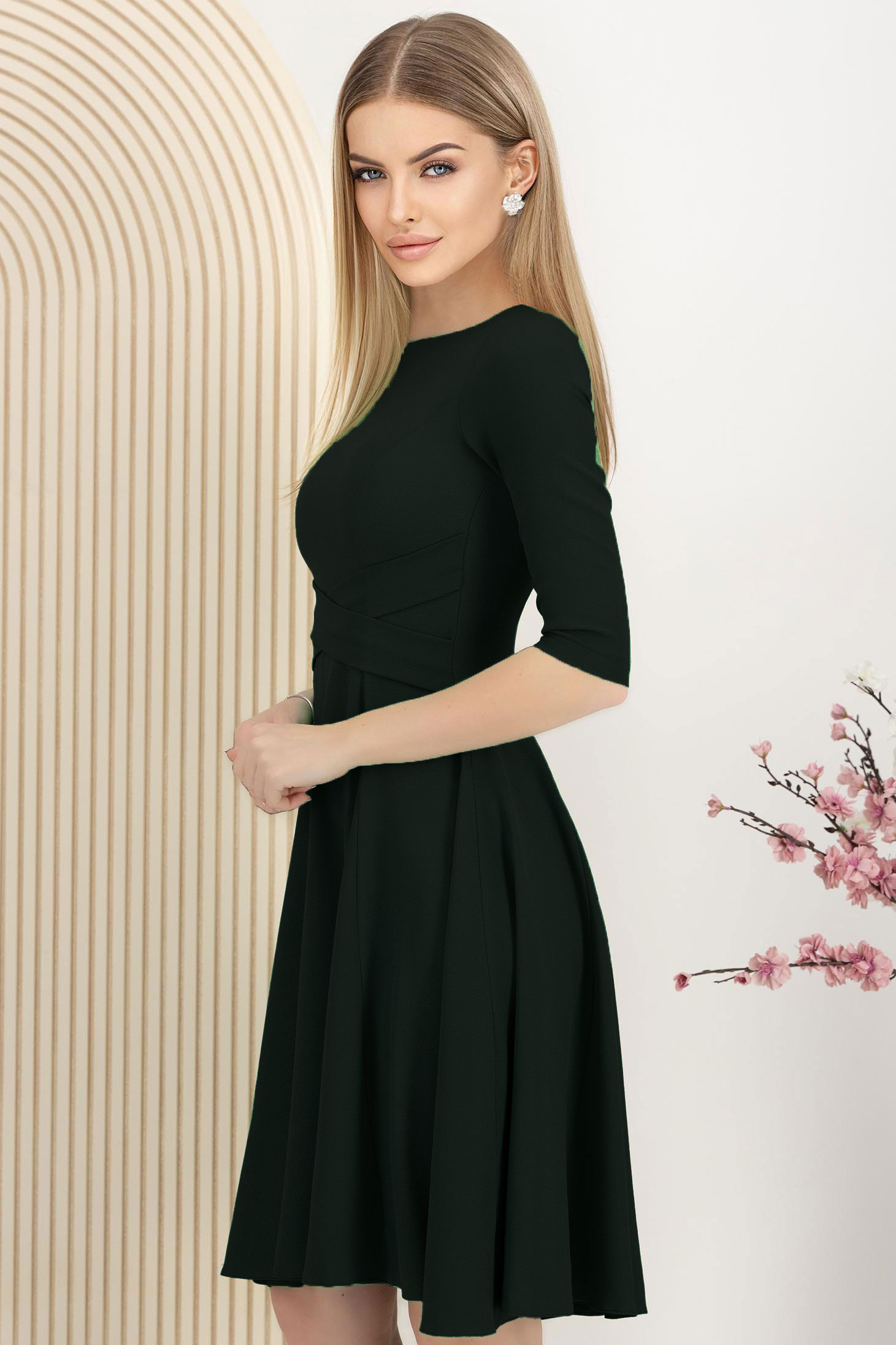 Rochie din georgette neagra midi in clos accesorizata cu cordoane decorative - StarShinerS 2 - StarShinerS.ro