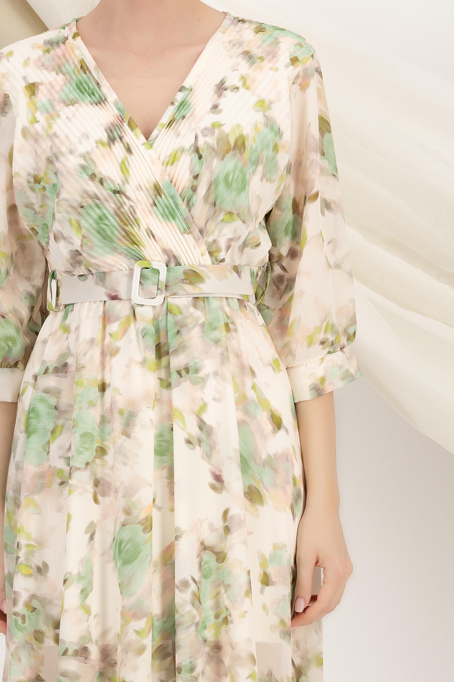 Rochie din voal mint midi in clos cu elastic in talie si accesoriu tip curea 5 - StarShinerS.ro