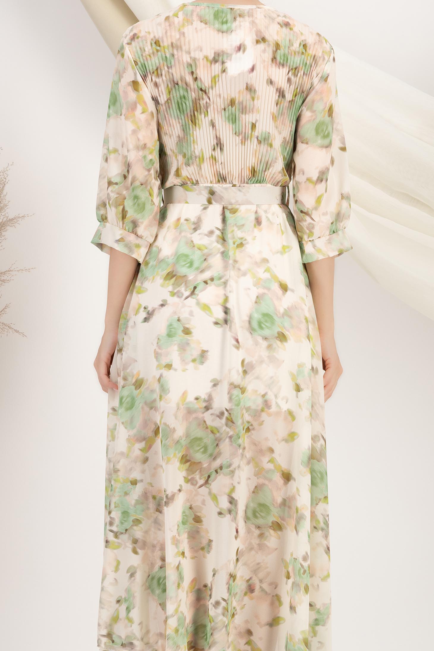 Rochie din voal mint midi in clos cu elastic in talie si accesoriu tip curea 6 - StarShinerS.ro