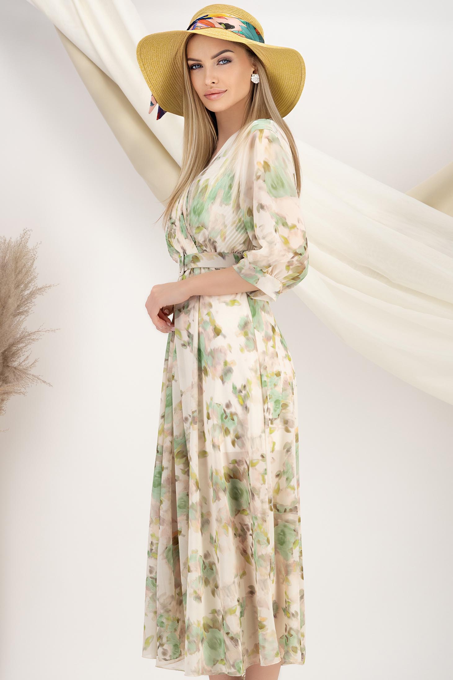 Rochie din voal mint midi in clos cu elastic in talie si accesoriu tip curea 3 - StarShinerS.ro