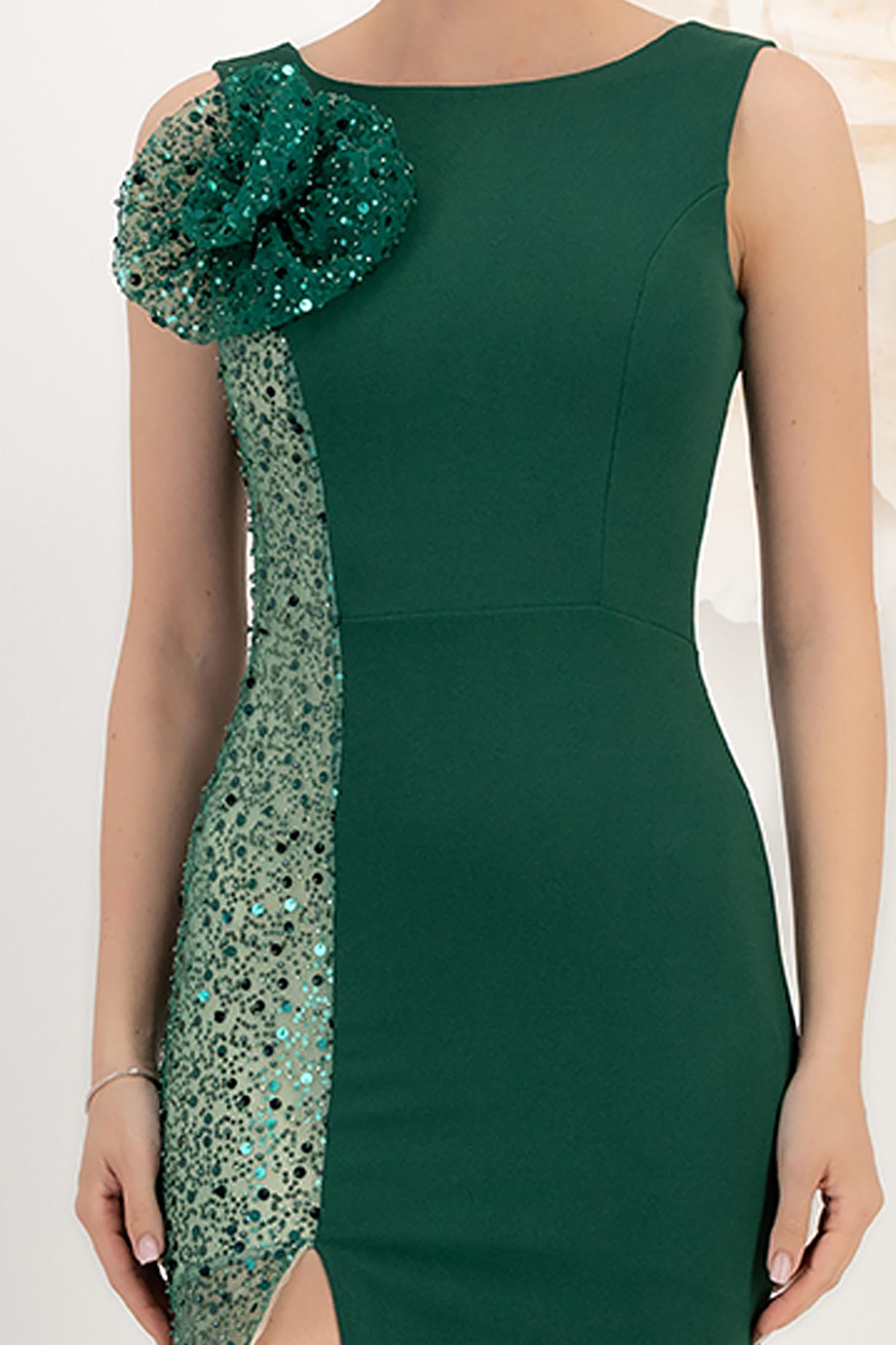 Rochie tip sirena din crep si paiete verde cu detaliu pe umar - StarShinerS 6 - StarShinerS.ro