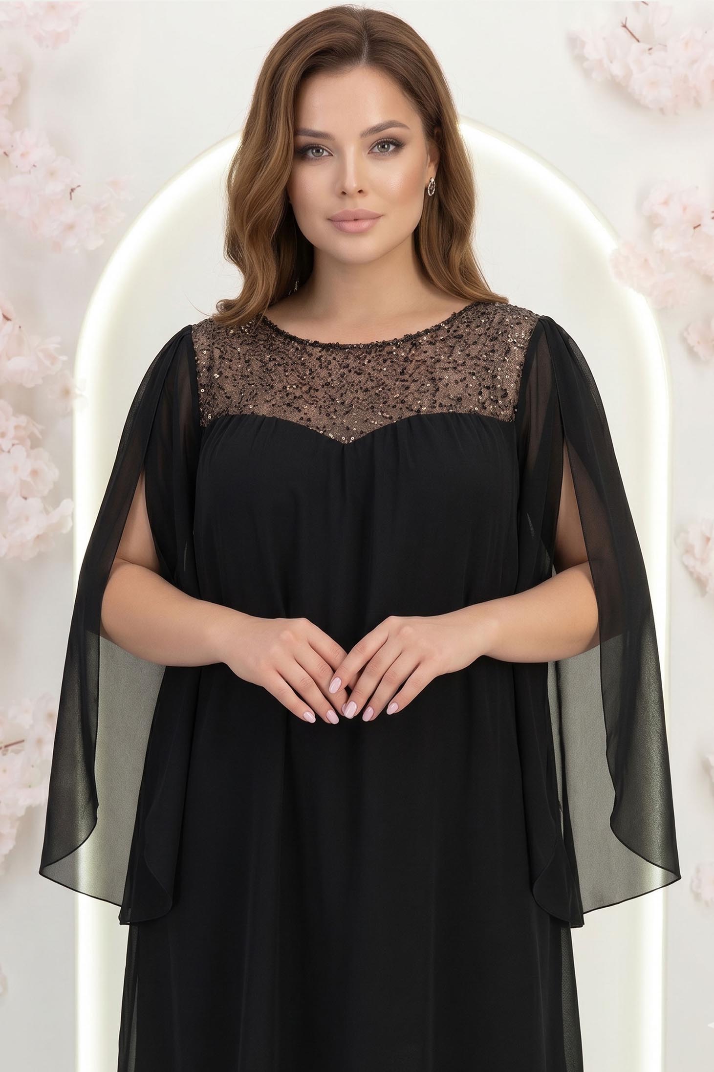 Rochie din voal si paiete neagra  scurta cu croi larg- StarShinerS 1 - StarShinerS.ro