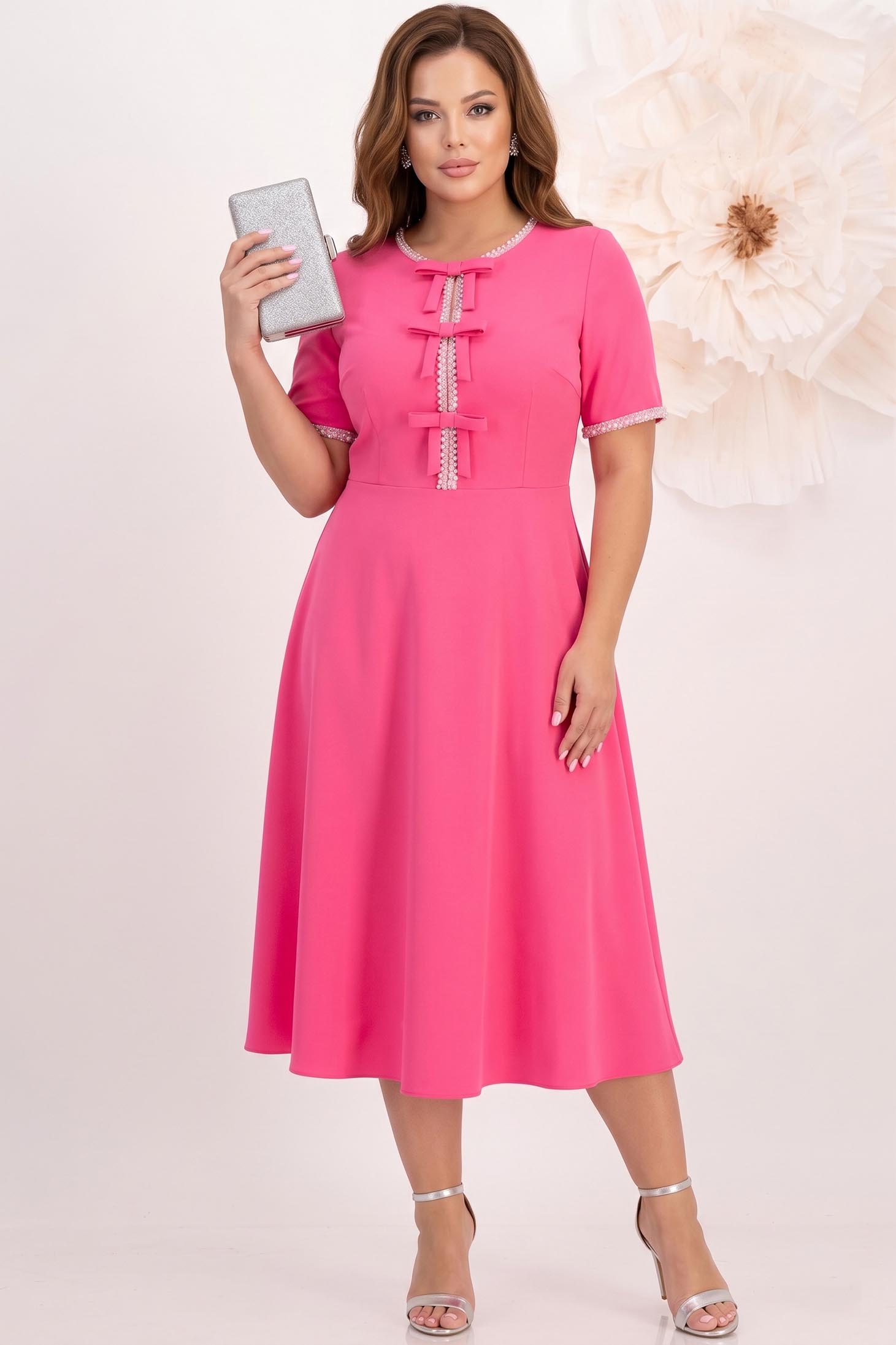 Rochie roz midi in clos cu fundite,perle si pietre strass - StarShinerS 2 - StarShinerS.ro
