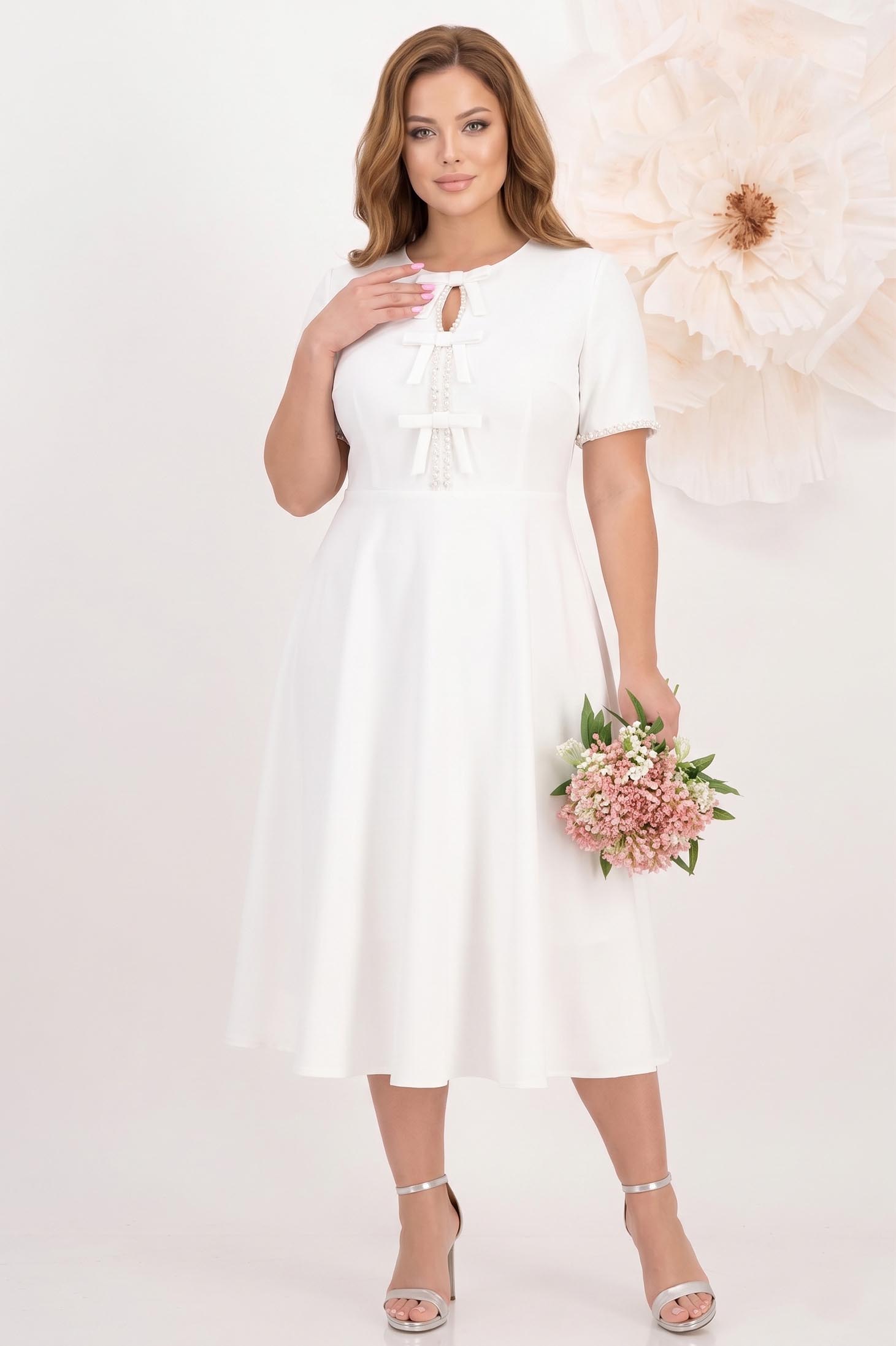Rochie alba midi in clos cu fundite ,perle si pietre strass - StarShinerS 2 - StarShinerS.ro