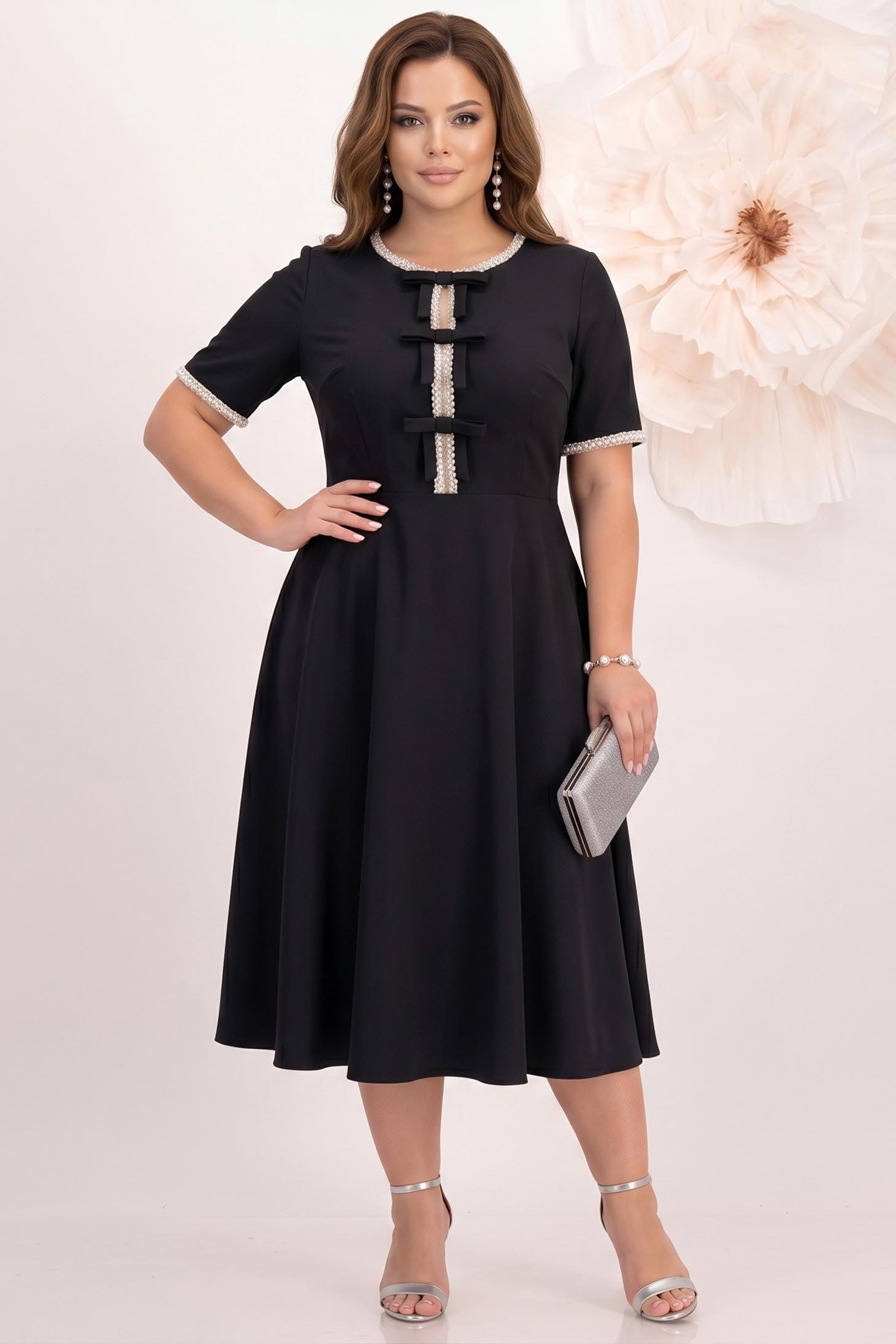Rochie neagra midi in clos cu fundite,perle si pietre strass- StarShinerS 2 - StarShinerS.ro