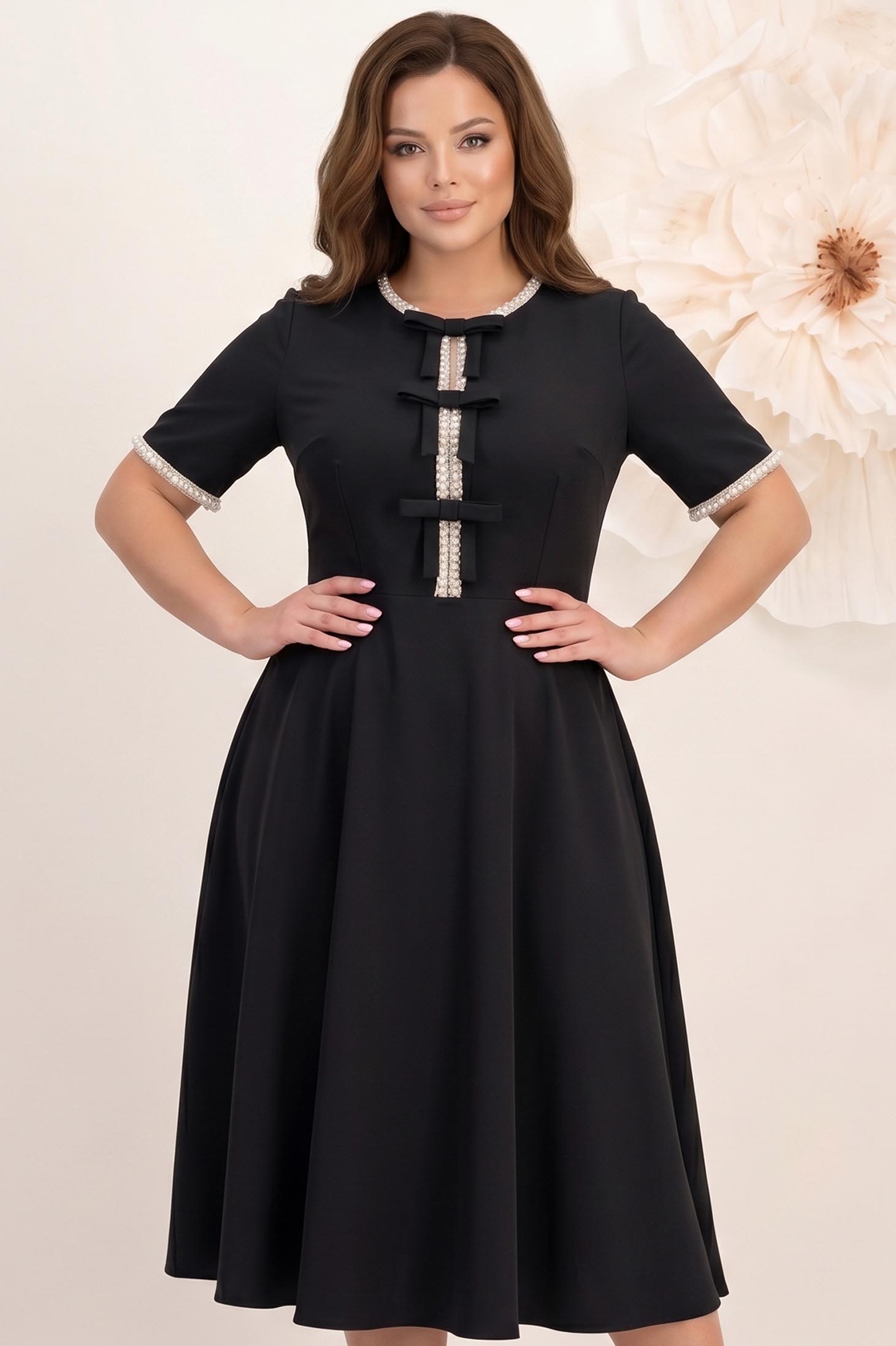 Rochie neagra midi in clos cu fundite,perle si pietre strass- StarShinerS 1 - StarShinerS.ro