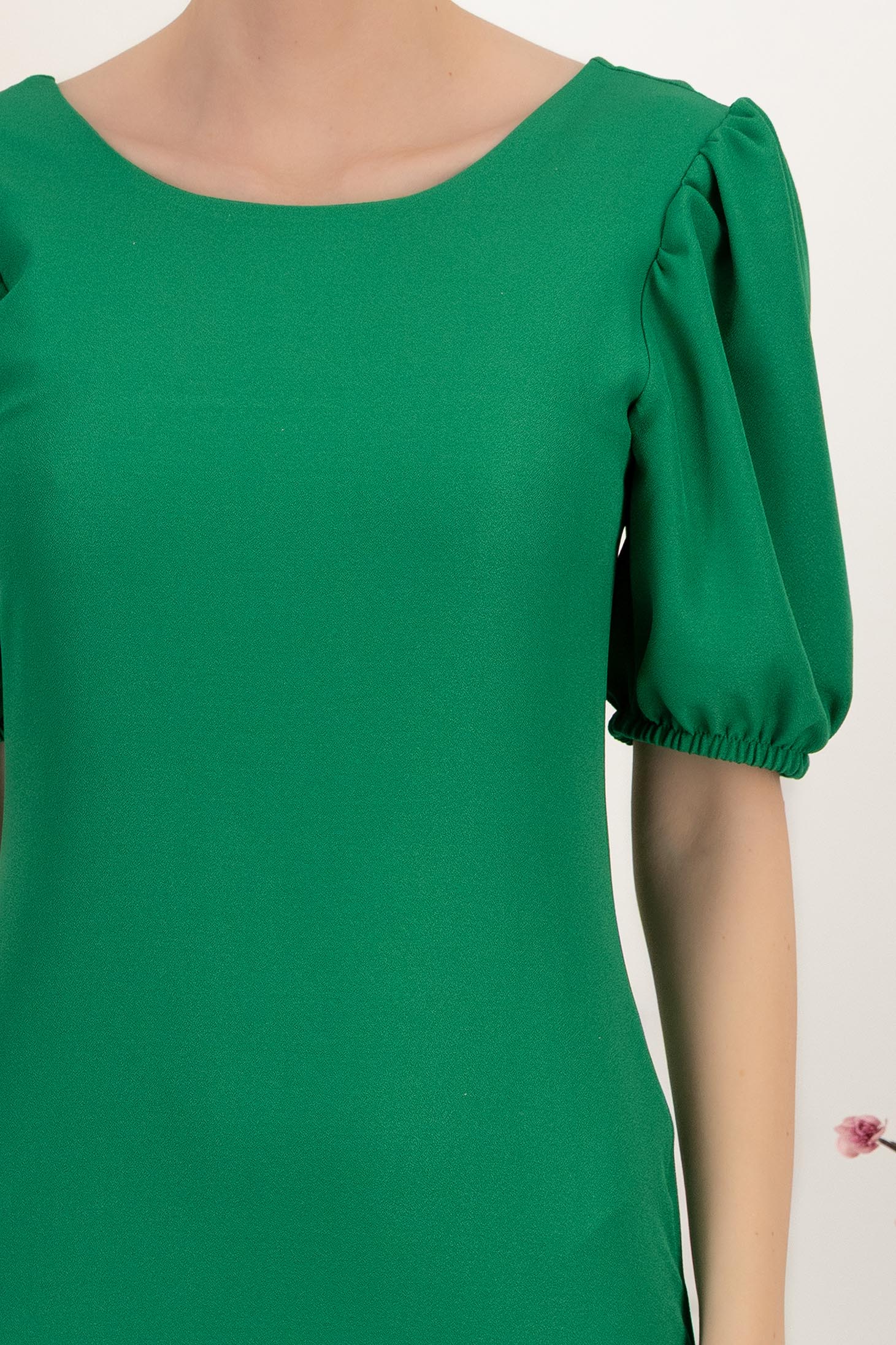 Rochie din crep subtire verde midi cu un croi drept si maneci bufante - StarShinerS 6 - StarShinerS.ro