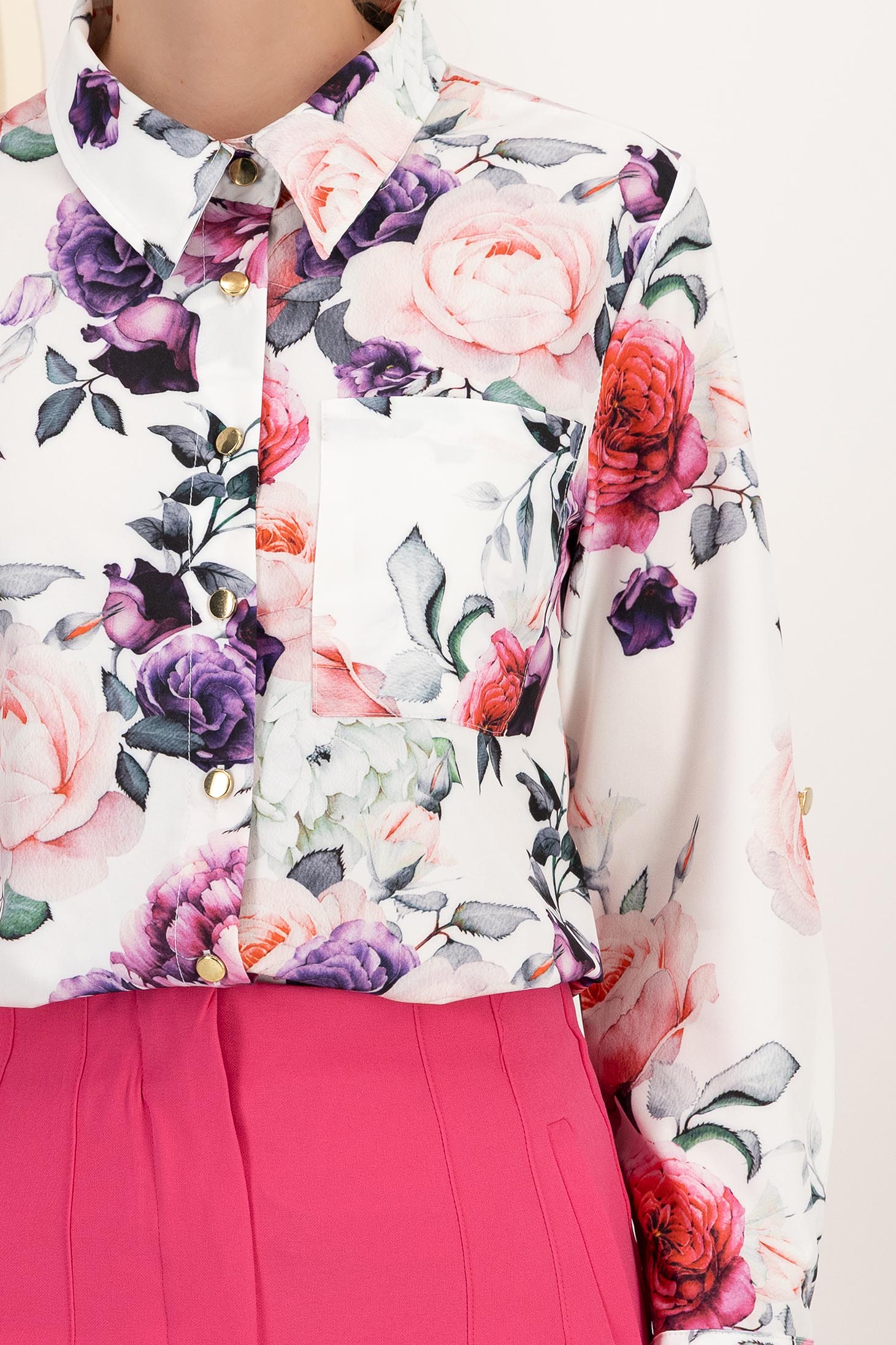 Camasa dama din material subtire matasos cu croi larg imprimata floral 6 - StarShinerS.ro