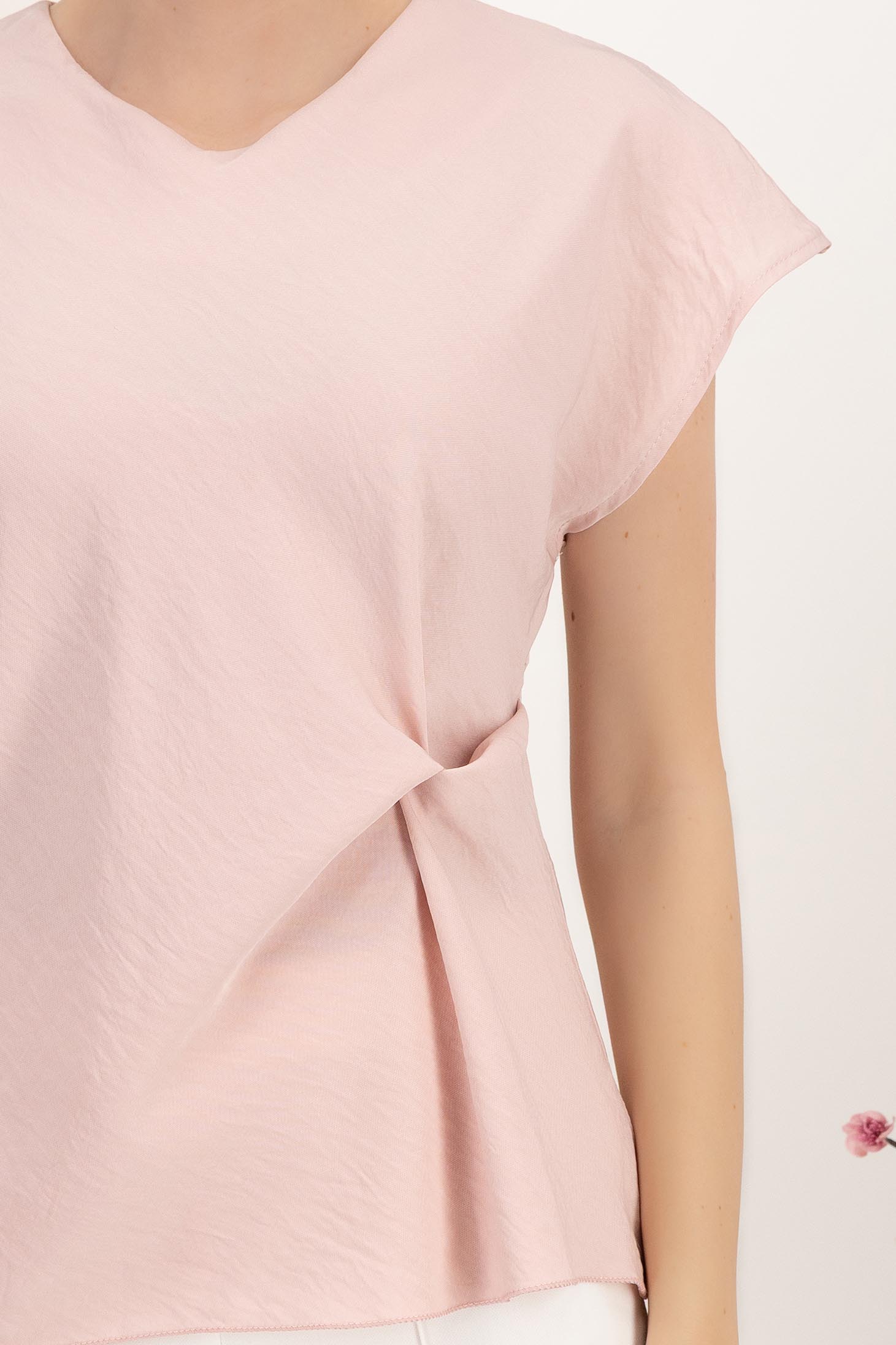 Bluza dama din material subtire roz pudra cu croi larg si artificiu decorativ frontal tip nod 6 - StarShinerS.ro