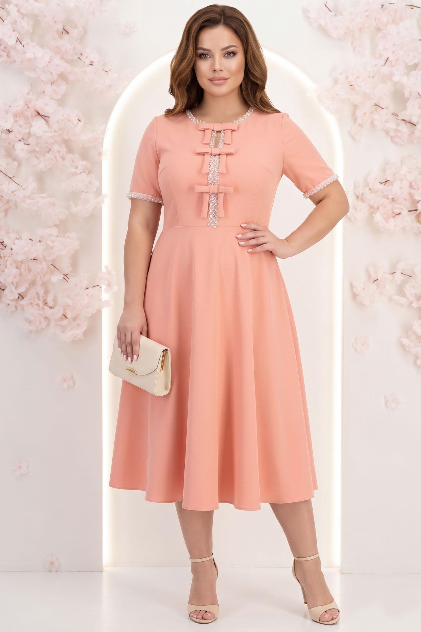 Rochie corai midi in clos cu fundite,perle si pietre strass- StarShinerS 2 - StarShinerS.ro