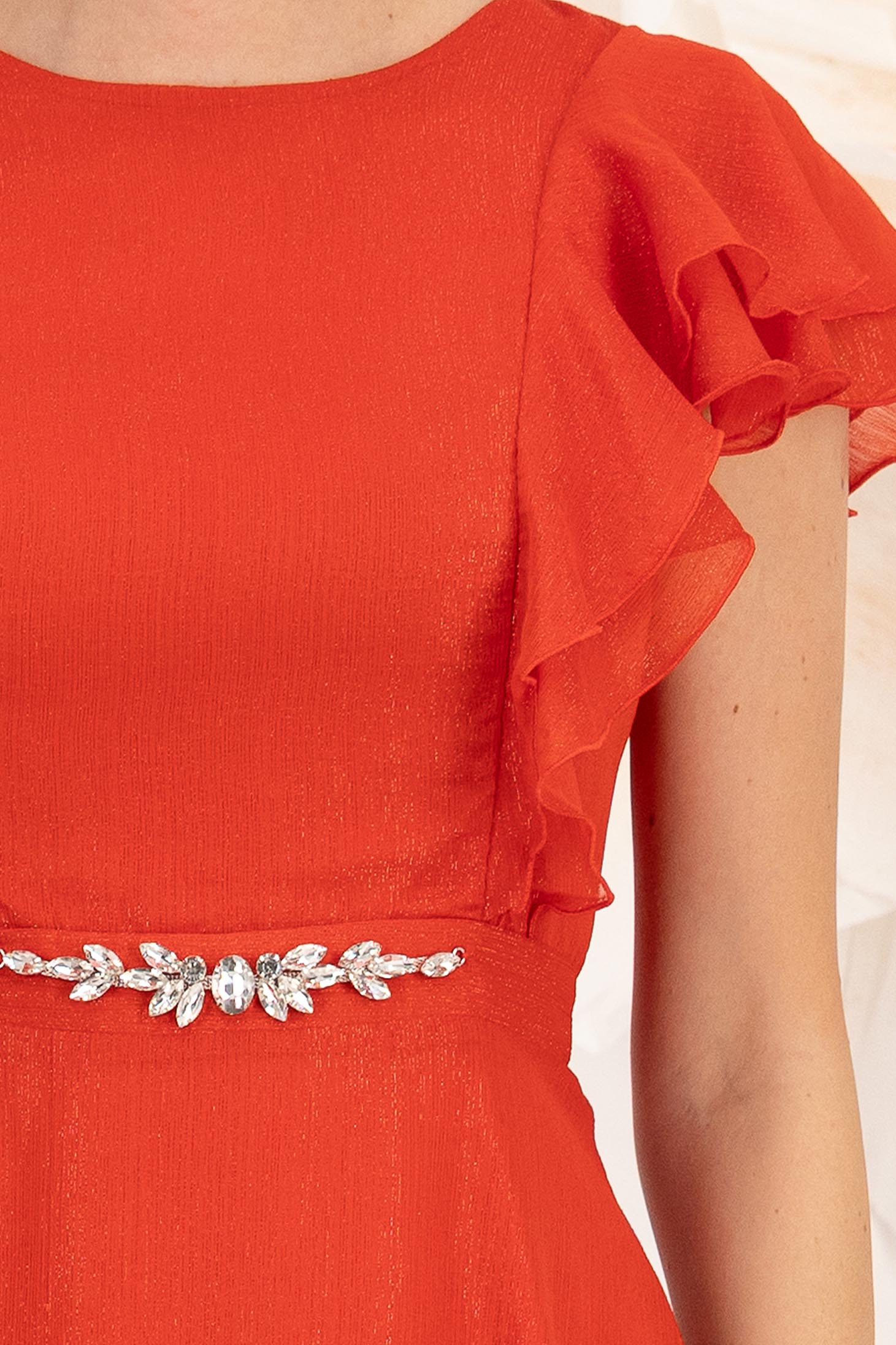 Rochie din voal cu fir lame rosie midi in clos cu volanase - StarShinerS 6 - StarShinerS.ro