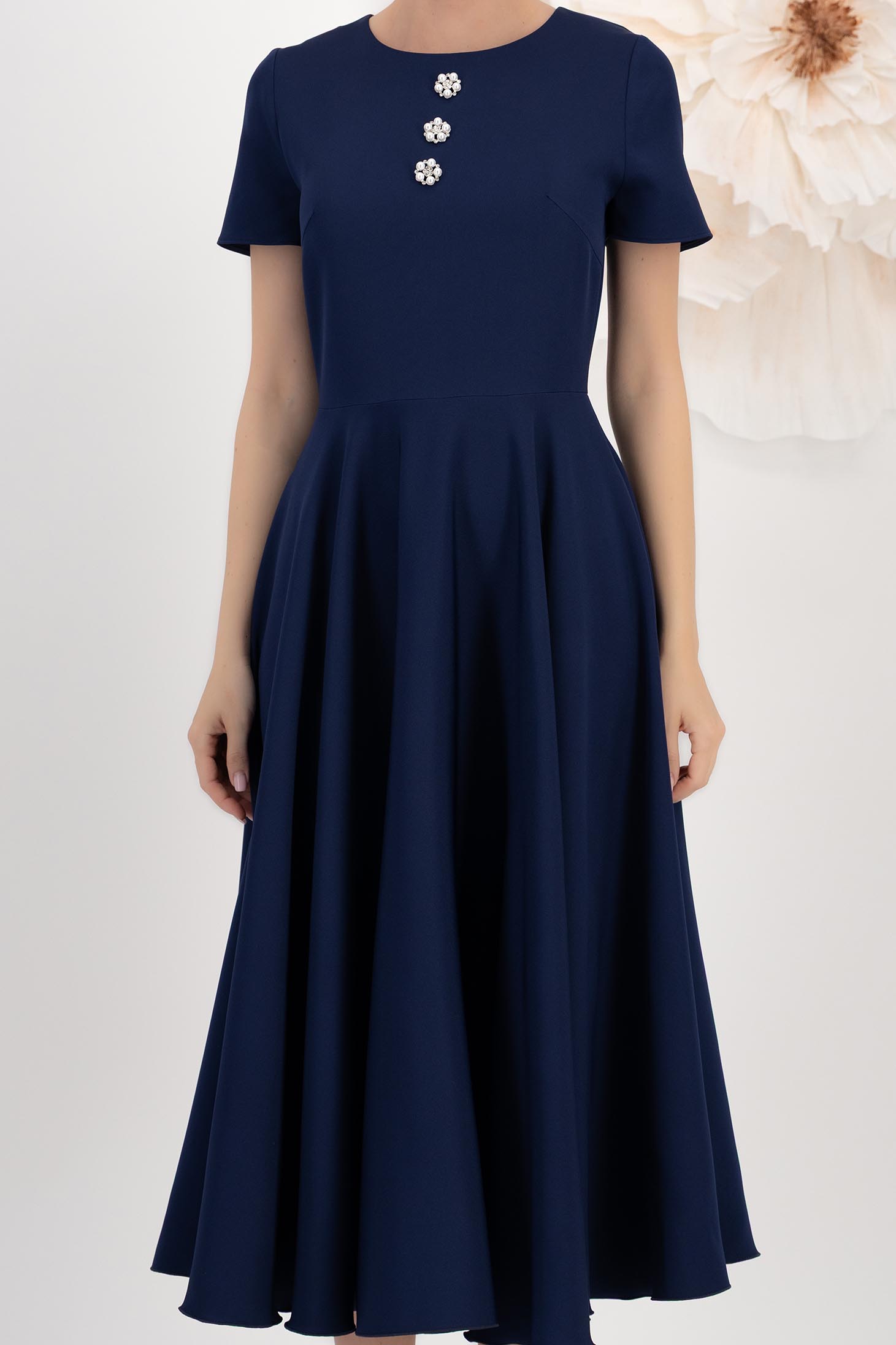 Rochie din stofa elastica bleumarin midi in clos cu nasturi decorativi si buzunare laterale - StarShinerS 4 - StarShinerS.ro