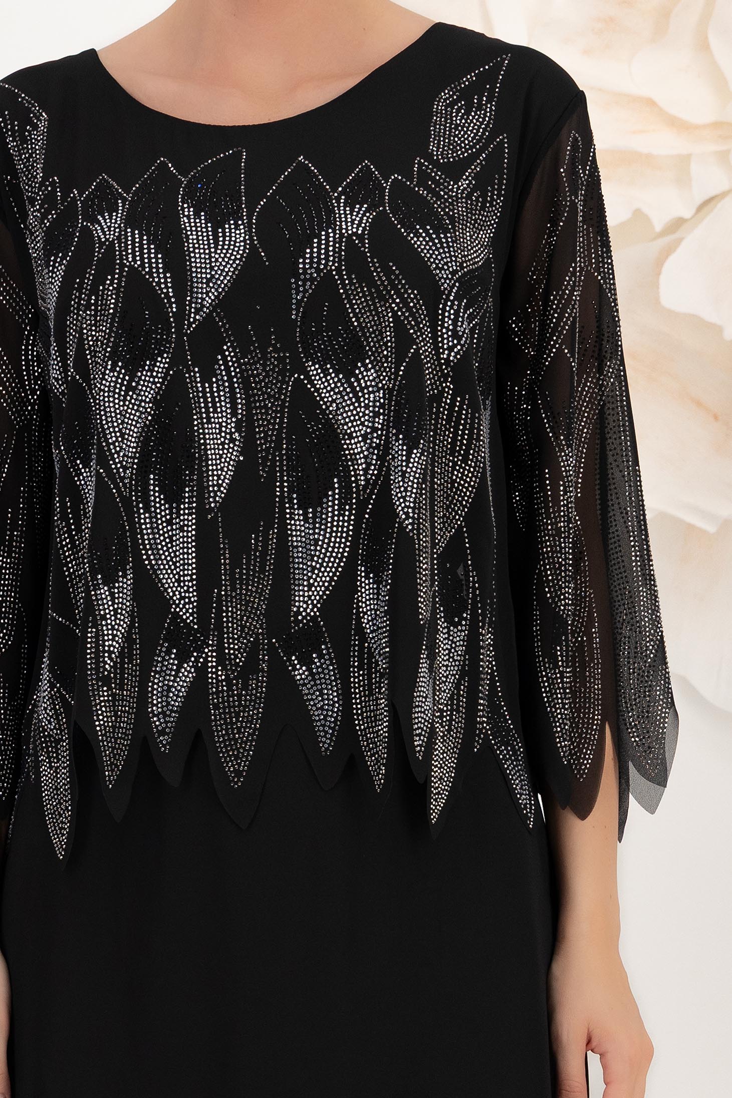Rochie din voal neagra midi in clos cu capa nedetasabila cu aplicatii stralucitoare 6 - StarShinerS.ro