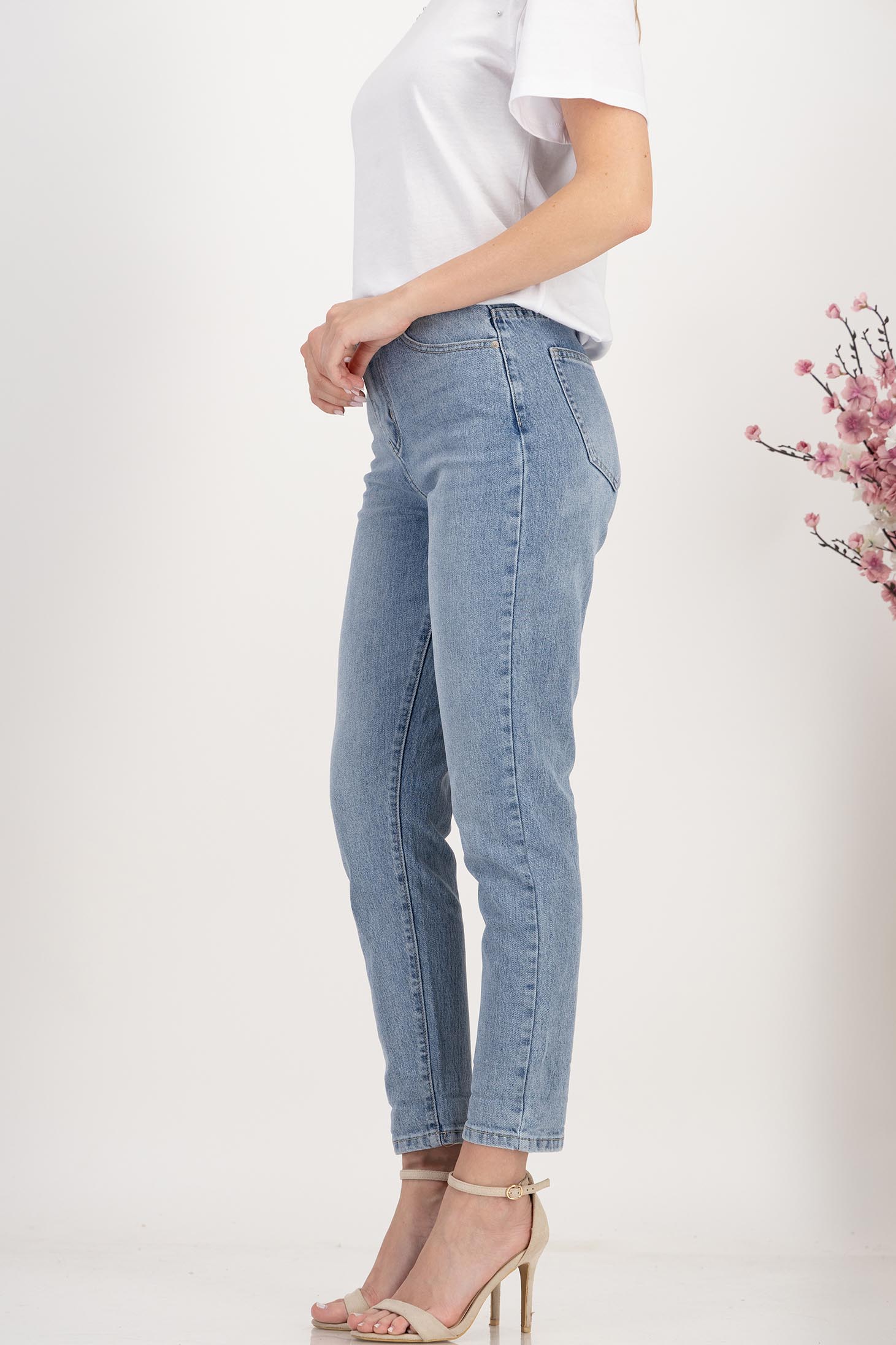 Blugi lungi MomFit albastri cu talie inalta 2 - StarShinerS.ro