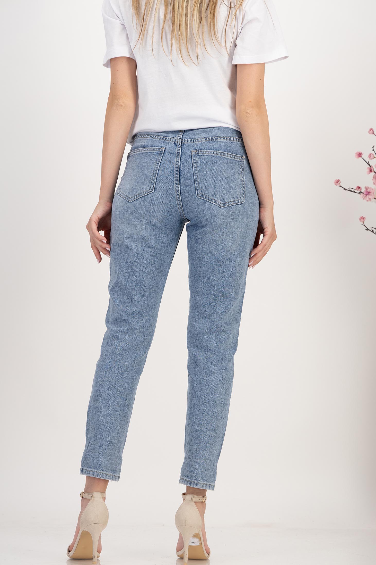 Blugi lungi MomFit albastri cu talie inalta 3 - StarShinerS.ro