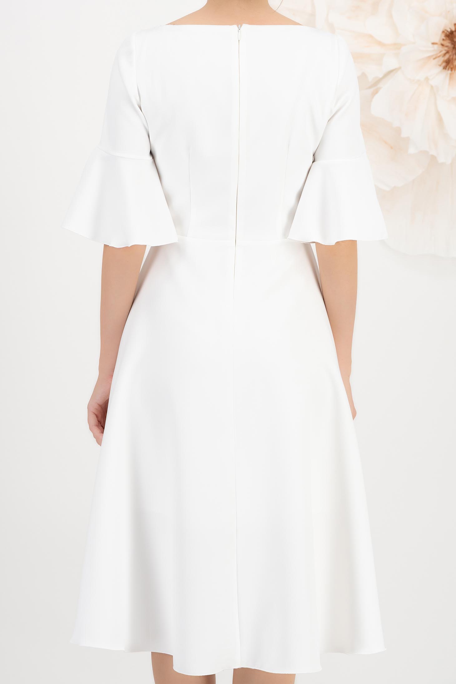 Rochie din stofa elastica ivoire midi in clos cu broderie florala unica - StarShinerS 5 - StarShinerS.ro