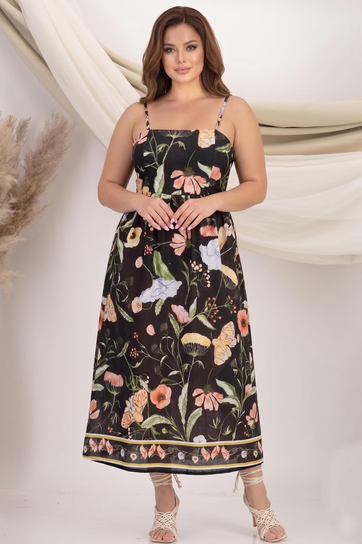 Rochie din material subtire tip in neagra midi in clos cu elastic in spate 1 - StarShinerS.ro