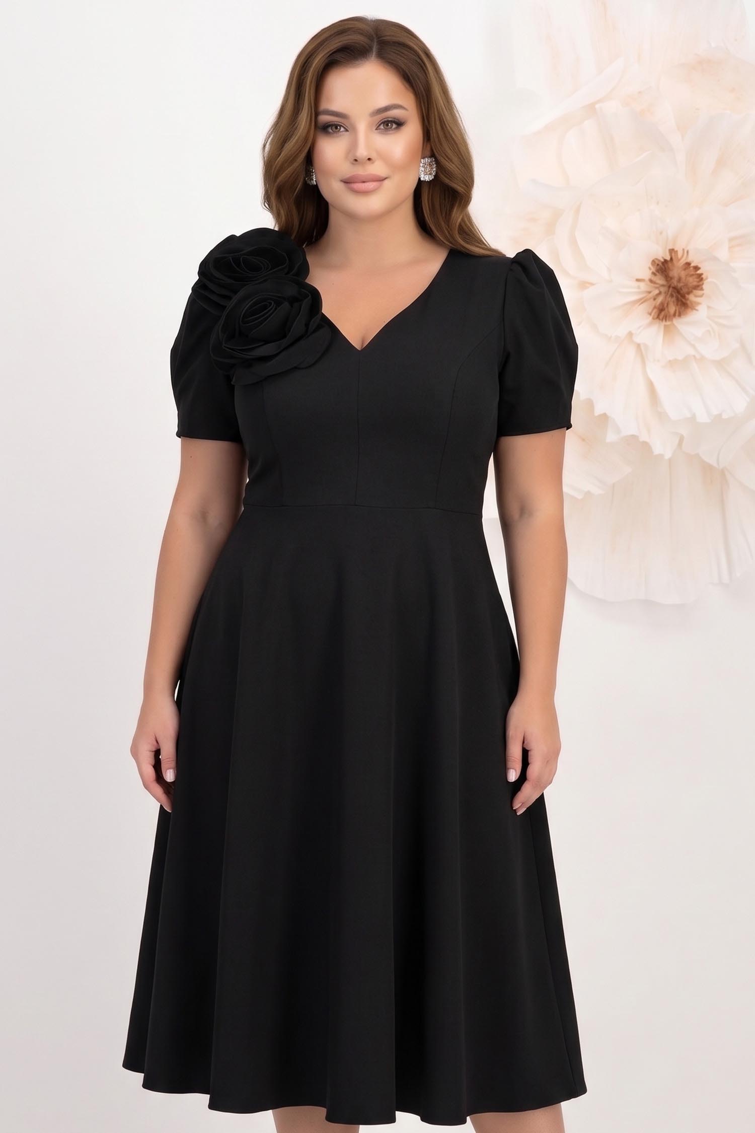 Rochie neagra midi in clos accesorizata cu 2 brose 3D - StarShinerS 1 - StarShinerS.ro