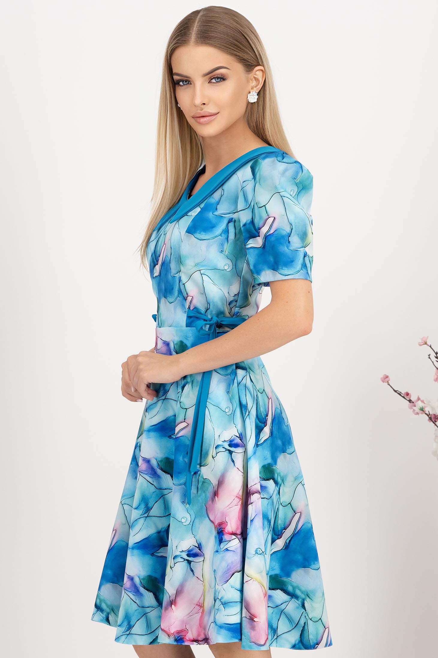 StarShinerS plava haljina midi cloche tkanine 2 - StarShinerS.hr