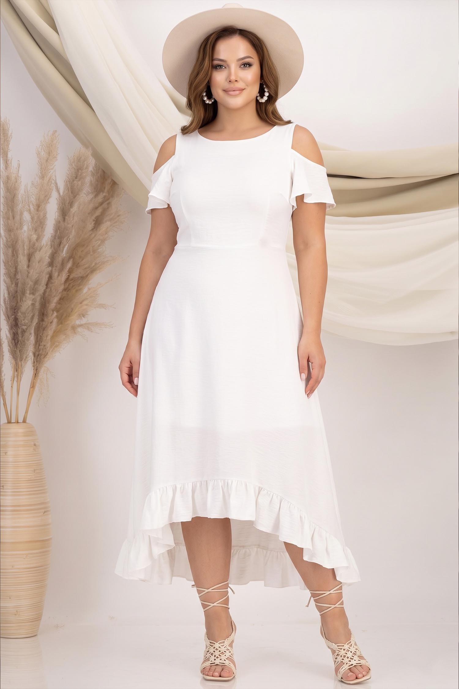 Rochie asimetrica din viscoza ivoire midi in clos cu volanase - StarShinerS 1 - StarShinerS.ro