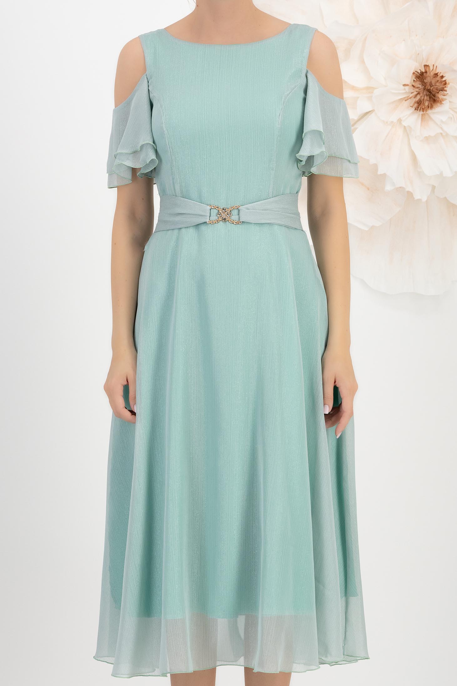 Rochie din voal cu fir lame mint midi in clos - StarShinerS 4 - StarShinerS.ro