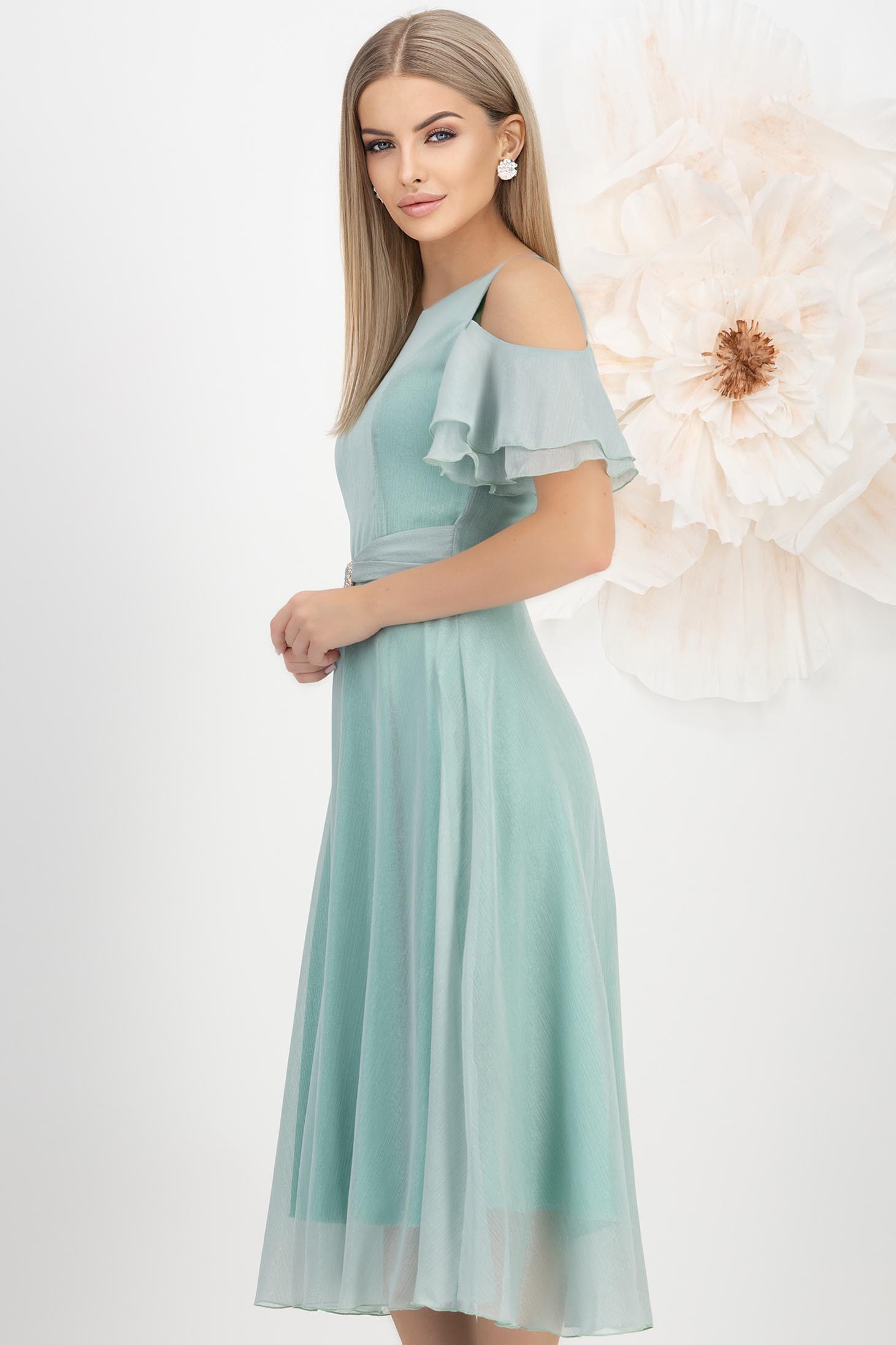 Rochie din voal cu fir lame mint midi in clos - StarShinerS 3 - StarShinerS.ro