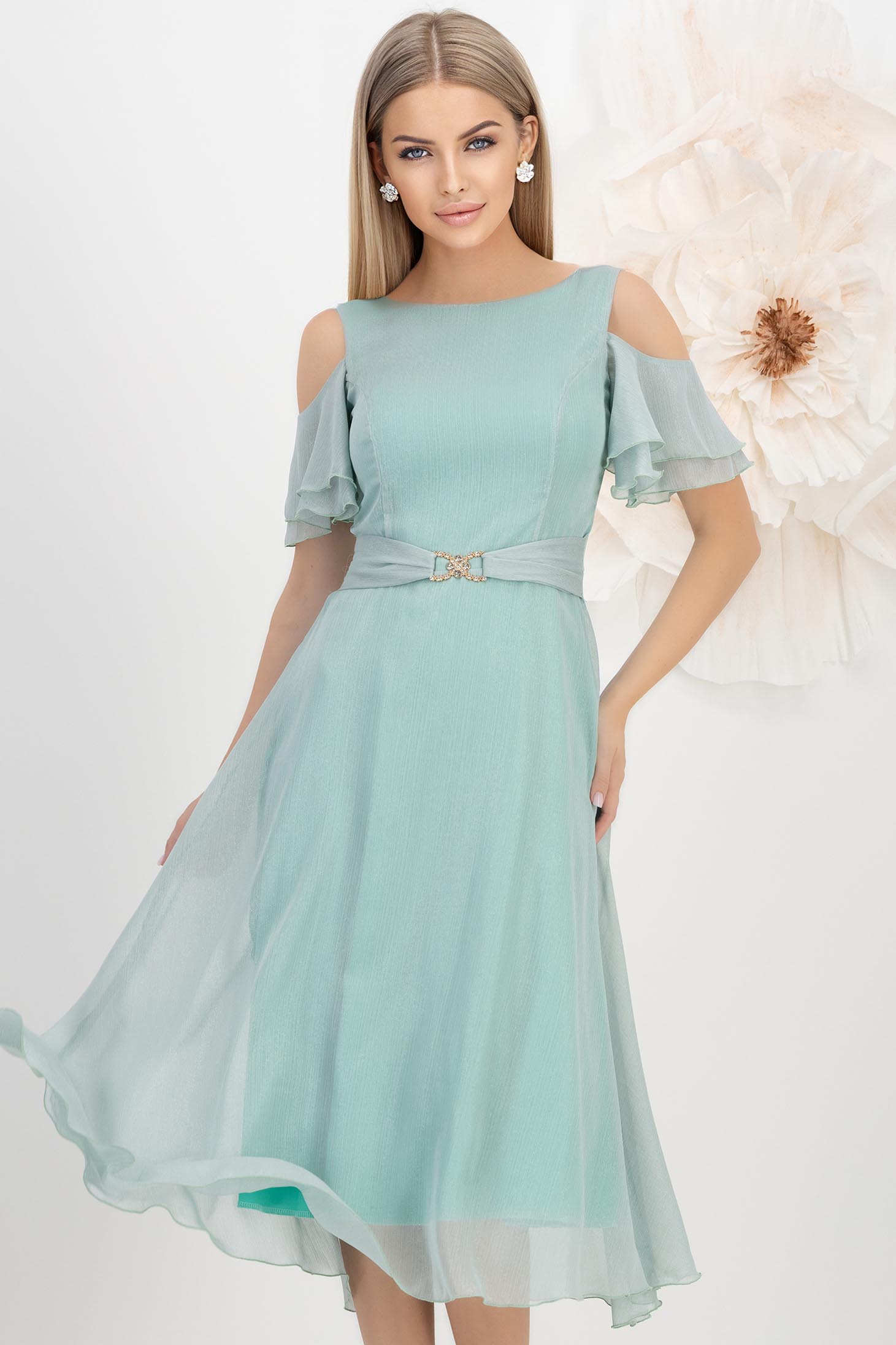 Rochie din voal cu fir lame mint midi in clos - StarShinerS 2 - StarShinerS.ro