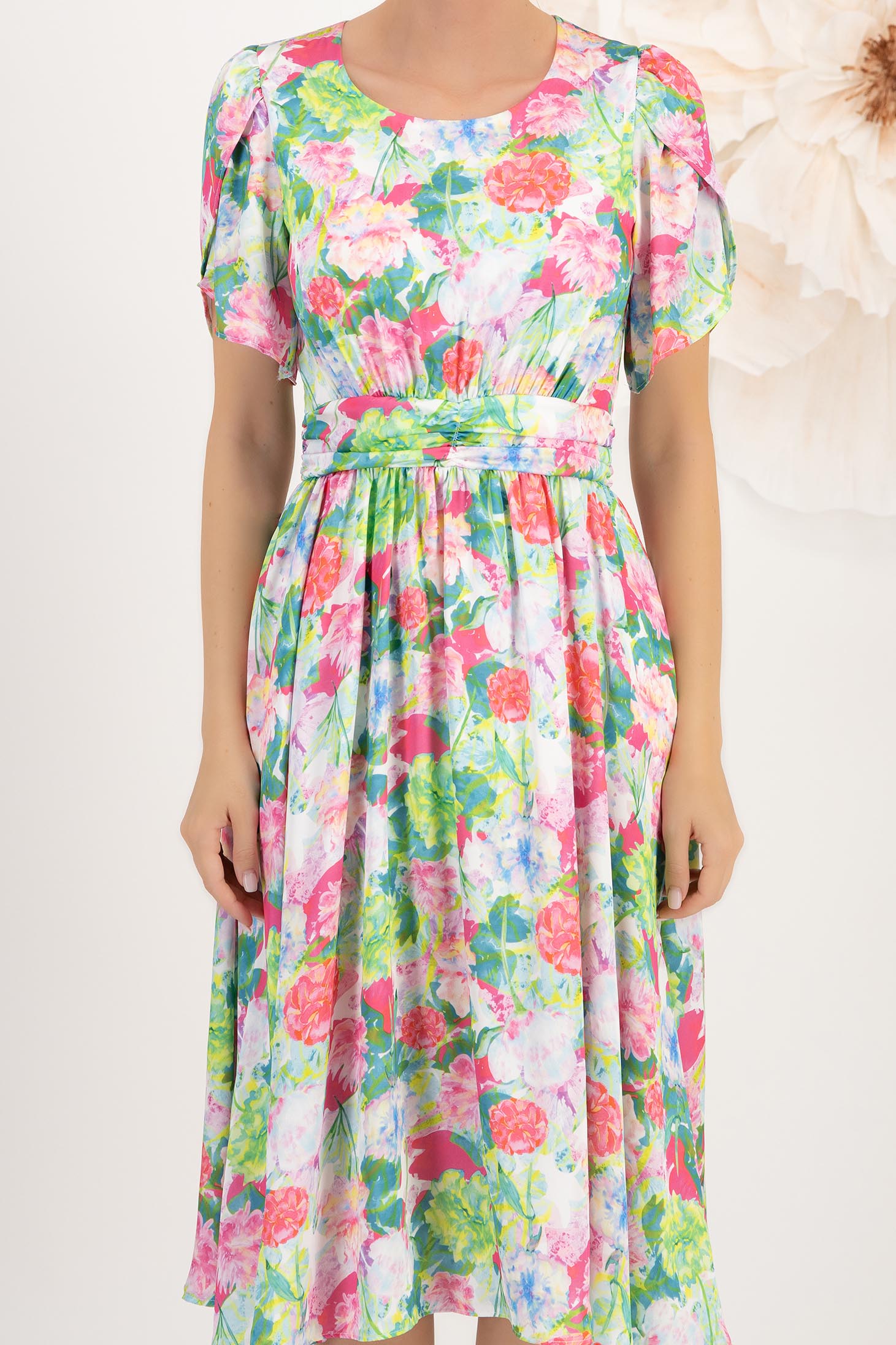 Rochie din satin multicolora midi in clos crapata pe picior - StarShinerS 4 - StarShinerS.ro
