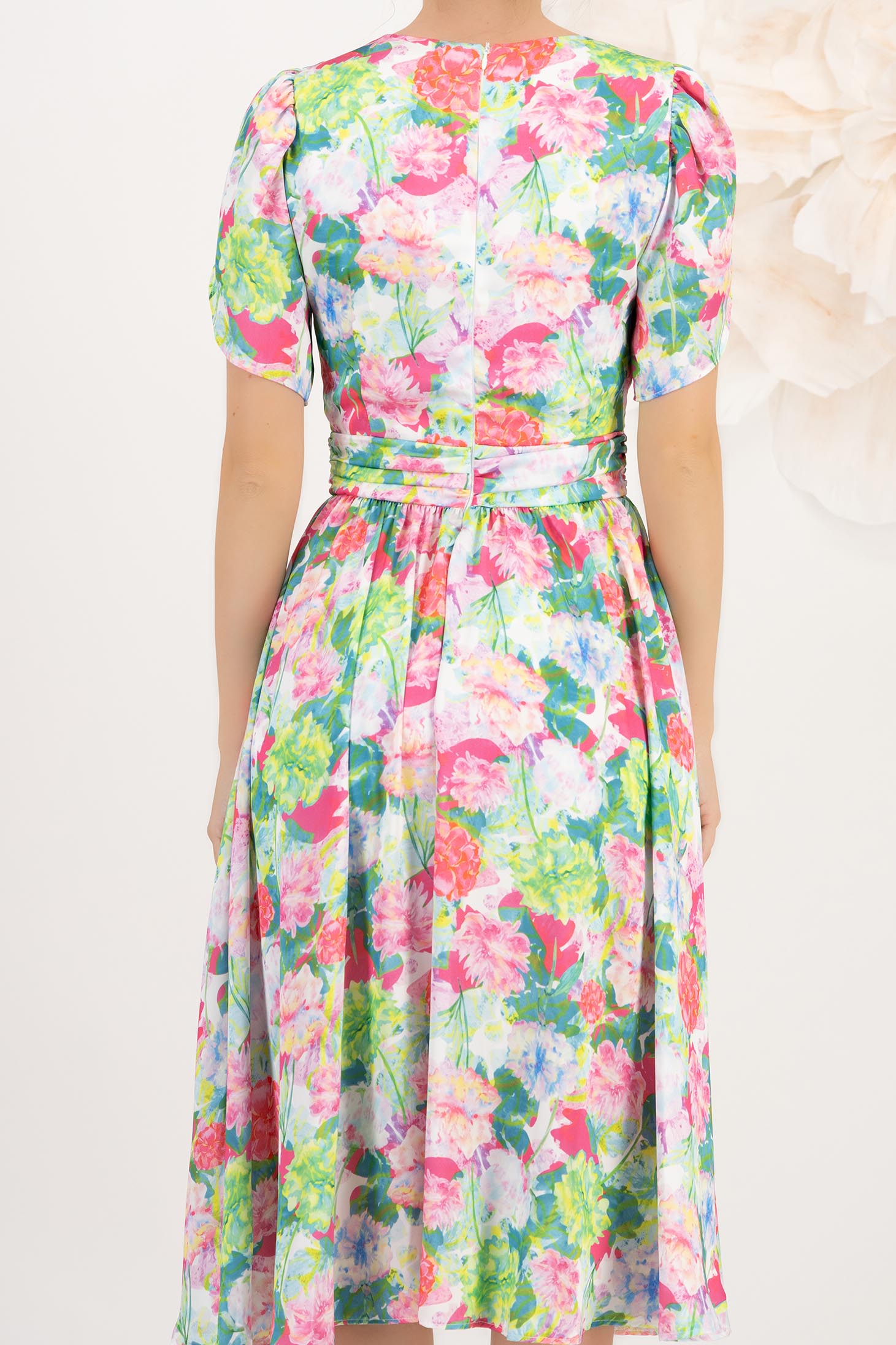 Rochie din satin multicolora midi in clos crapata pe picior - StarShinerS 5 - StarShinerS.ro
