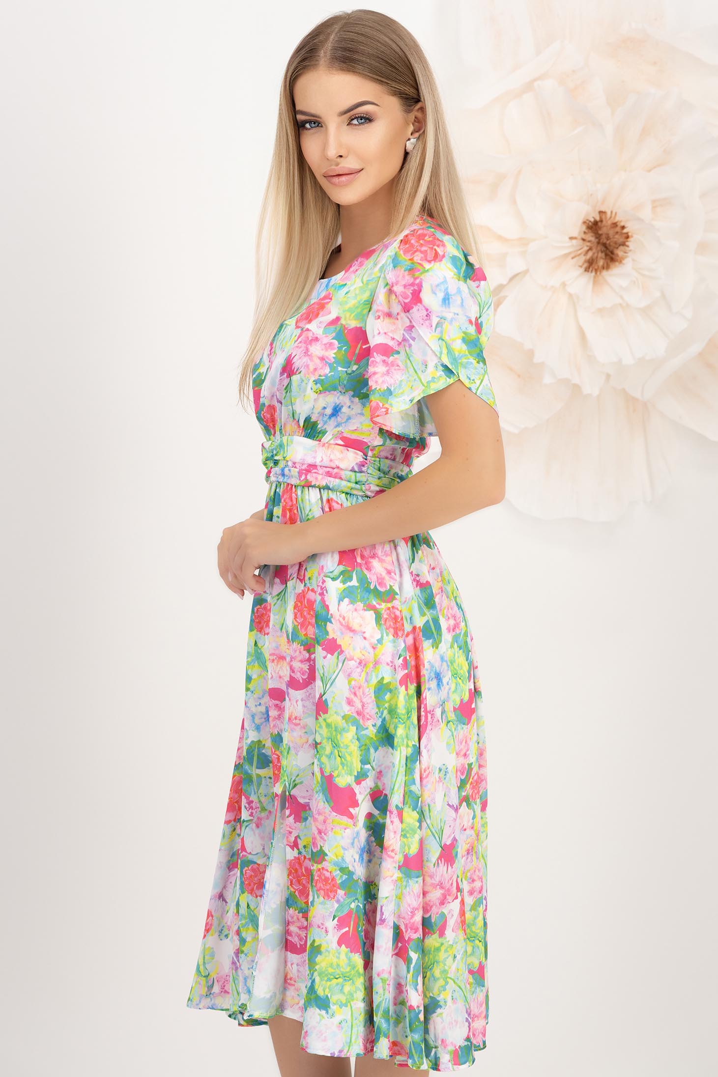 Rochie din satin multicolora midi in clos crapata pe picior - StarShinerS 3 - StarShinerS.ro