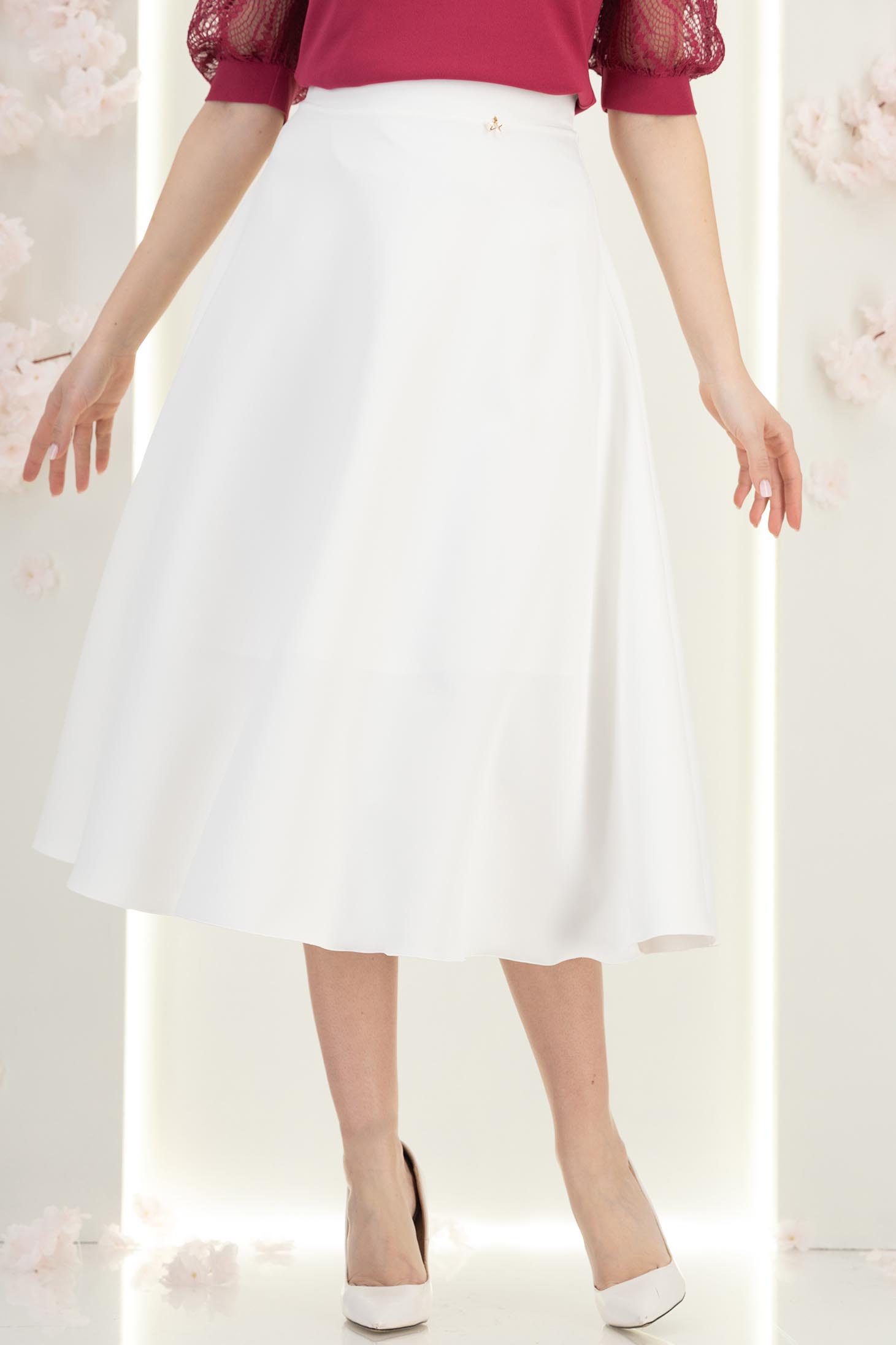 Fusta din stofa ivoire midi in clos - StarShinerS 4 - StarShinerS.ro