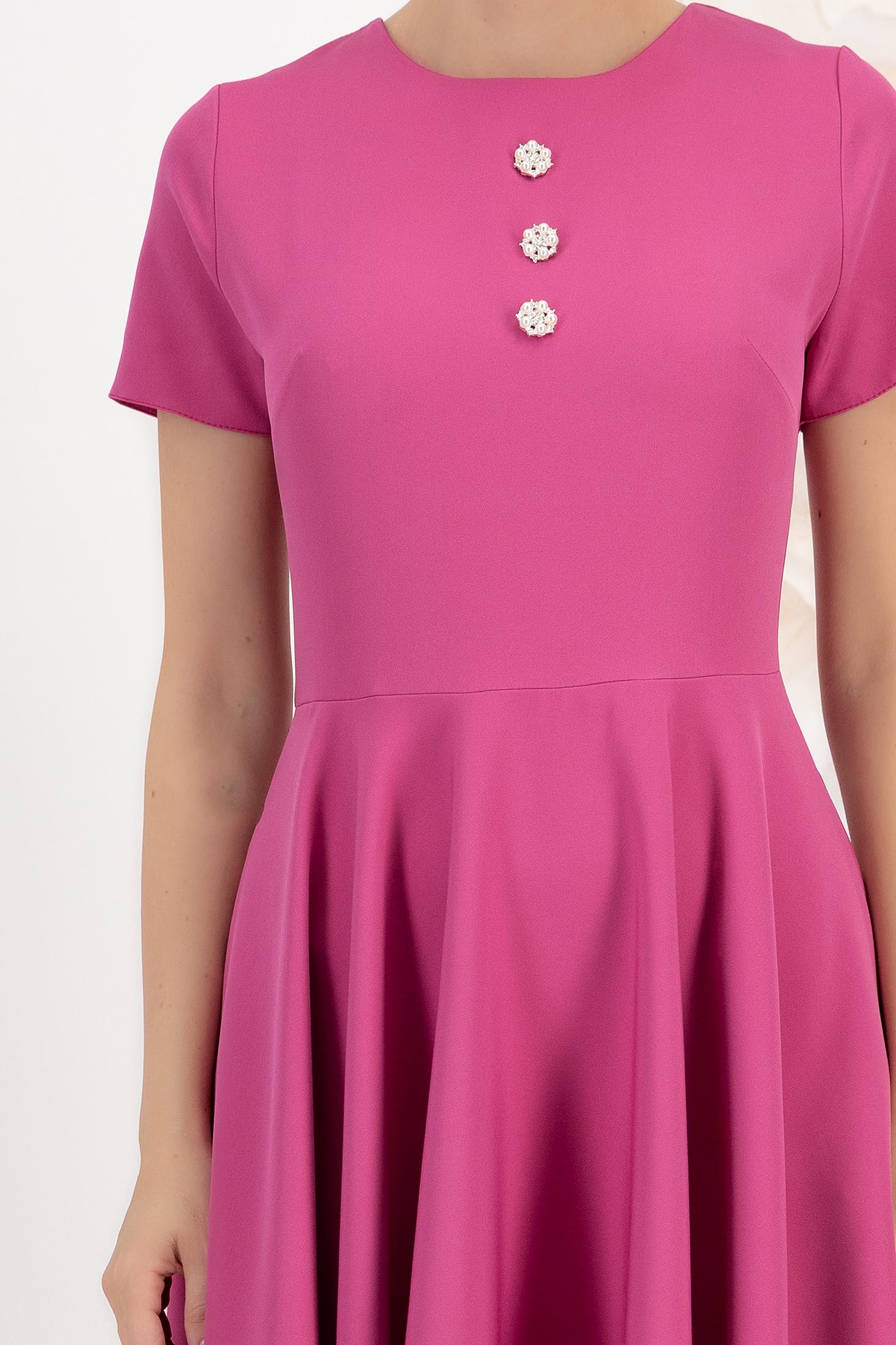 Rochie din stofa elastica zmeura midi in clos cu nasturi decorativi si buzunare laterale - StarShinerS 6 - StarShinerS.ro