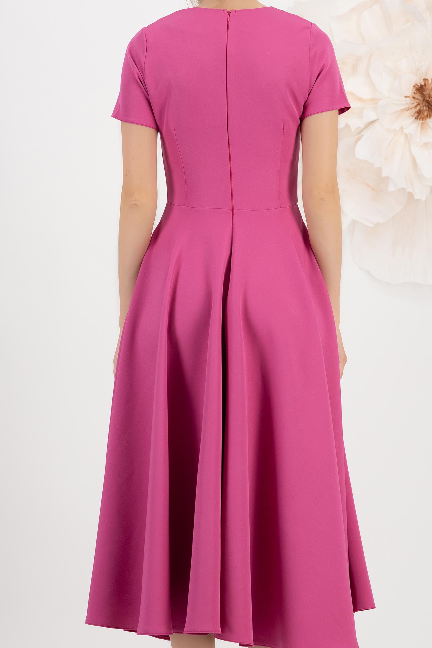 Rochie din stofa elastica zmeura midi in clos cu nasturi decorativi si buzunare laterale - StarShinerS 5 - StarShinerS.ro