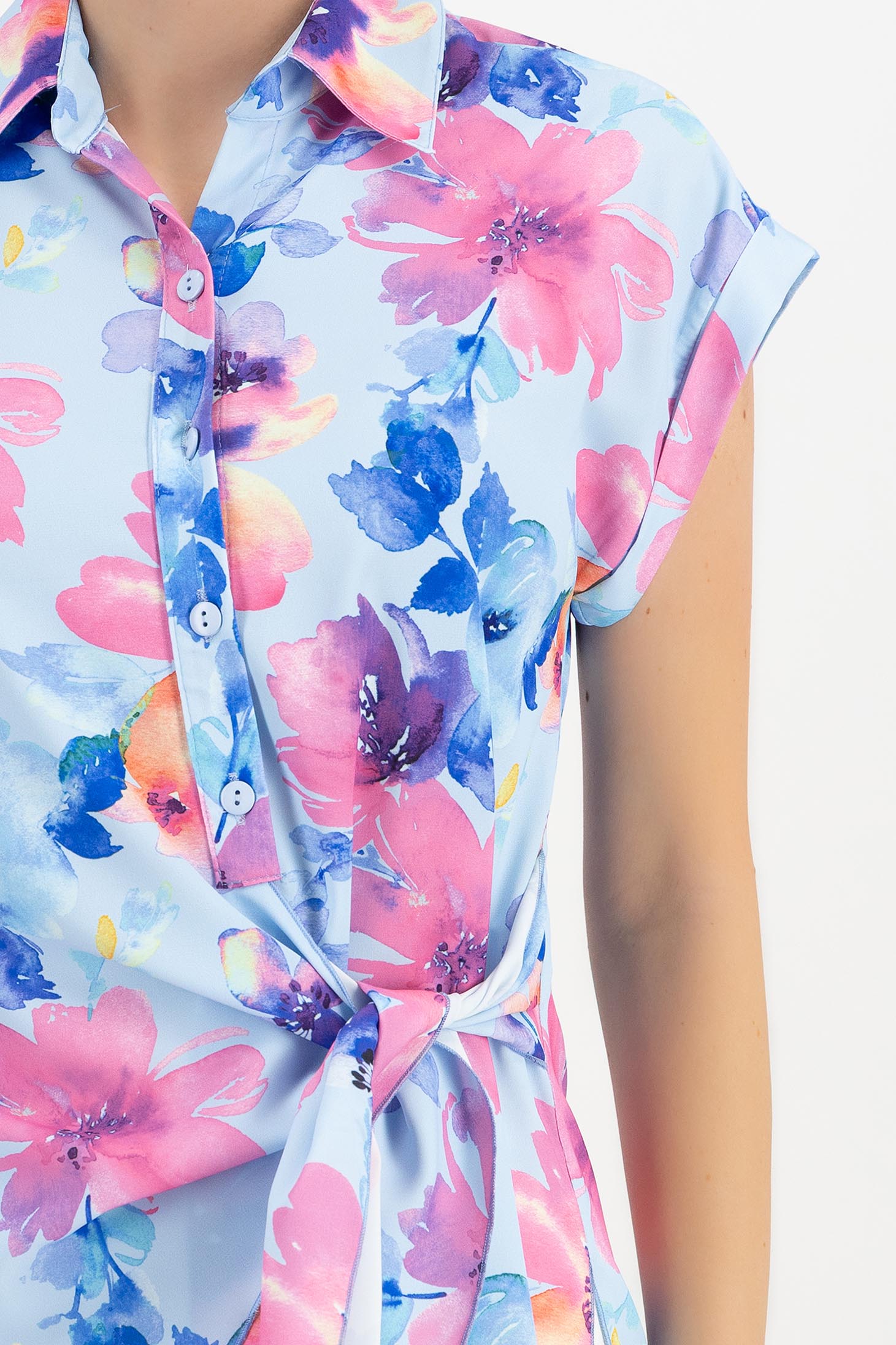 Bluza dama din material subtire matasos albastru-deschis cu croi larg imprimata floral - StarShinerS 6 - StarShinerS.ro