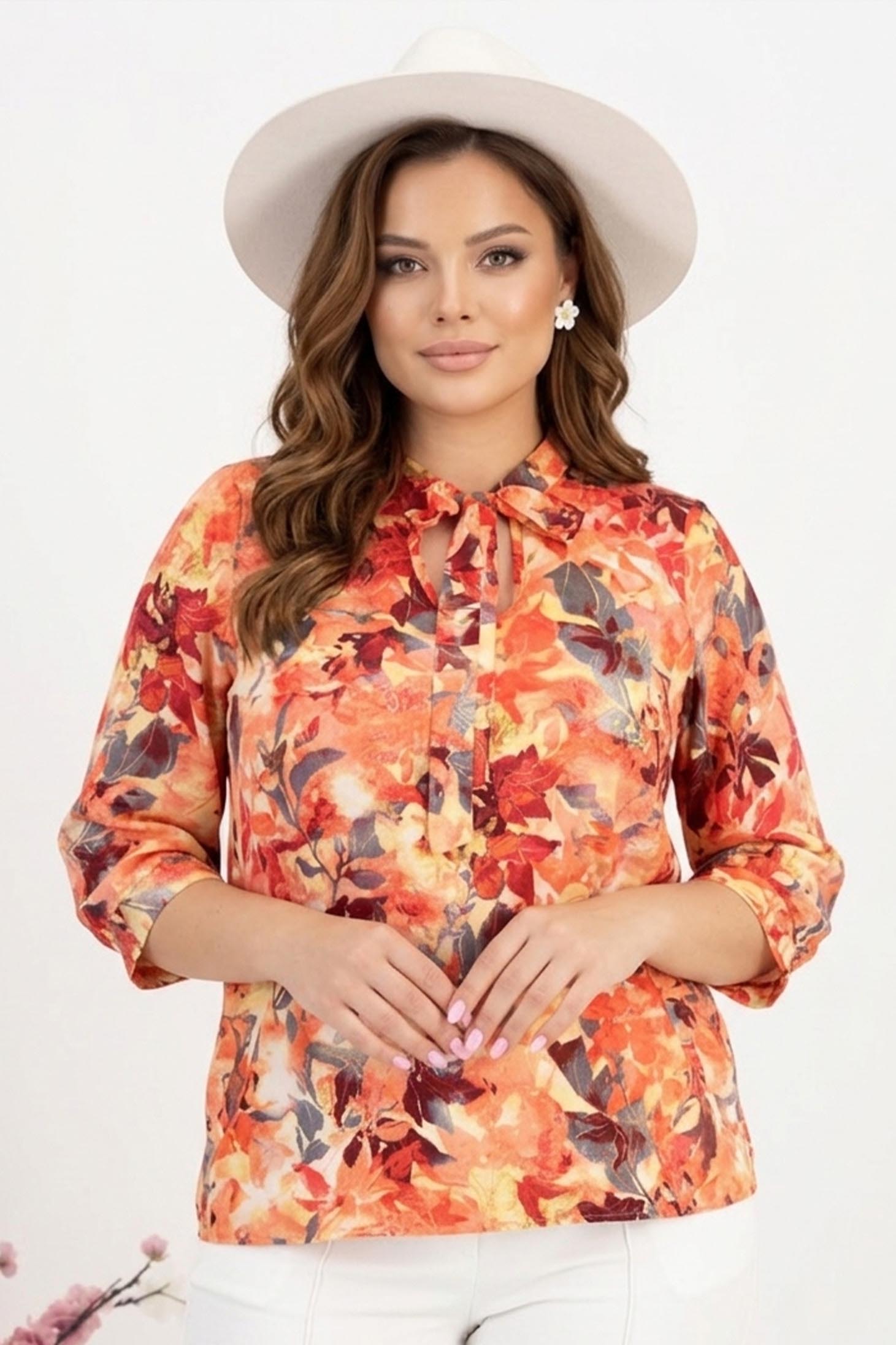 Bluza dama din viscoza si in corai usor asimetrica cu croi larg si guler tip esarfa - StarShinerS 1 - StarShinerS.ro