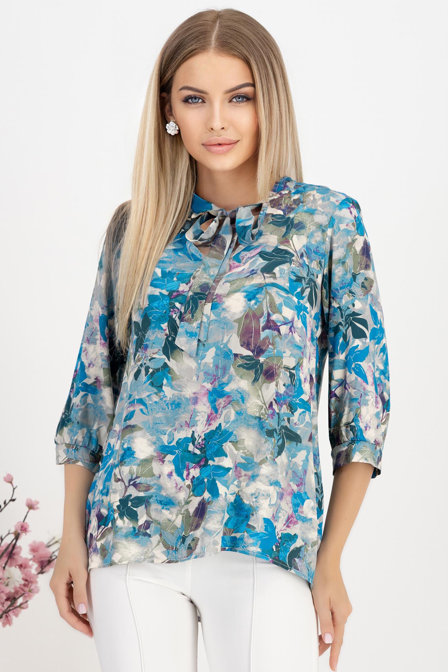 StarShinerS.ro Bluza dama din viscoza si in usor asimetrica cu croi larg si guler tip esarfa - StarShinerS