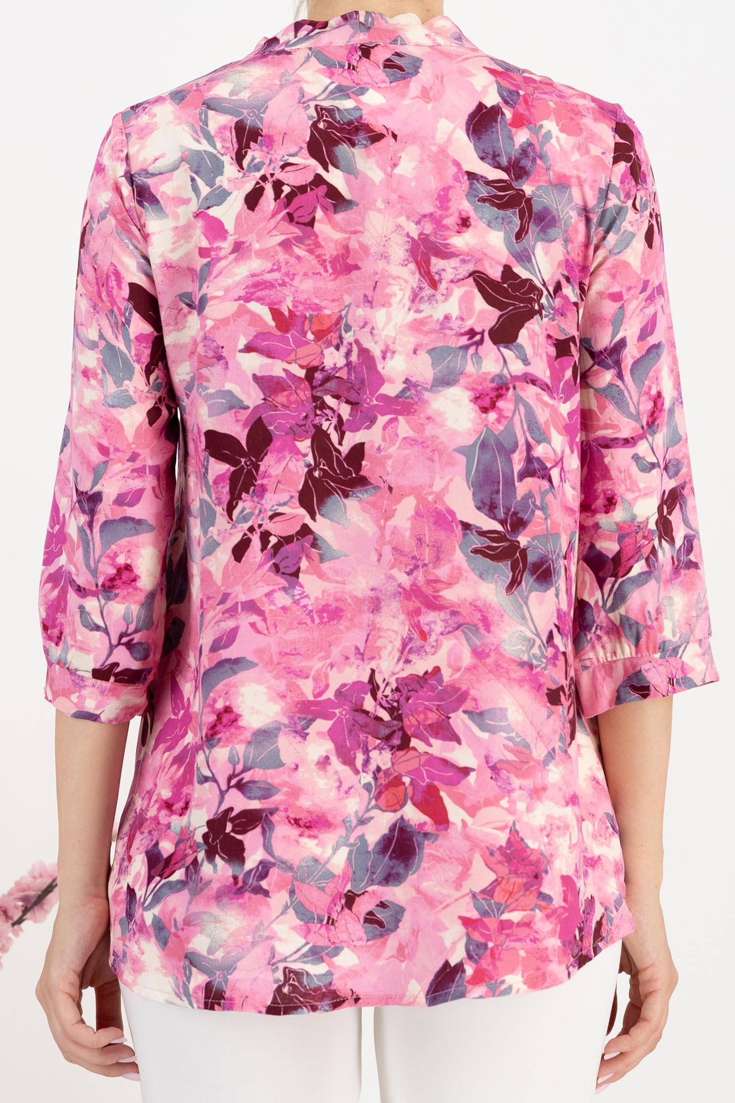 Bluza dama din viscoza si in roz usor asimetrica cu croi larg si guler tip esarfa - StarShinerS 5 - StarShinerS.ro